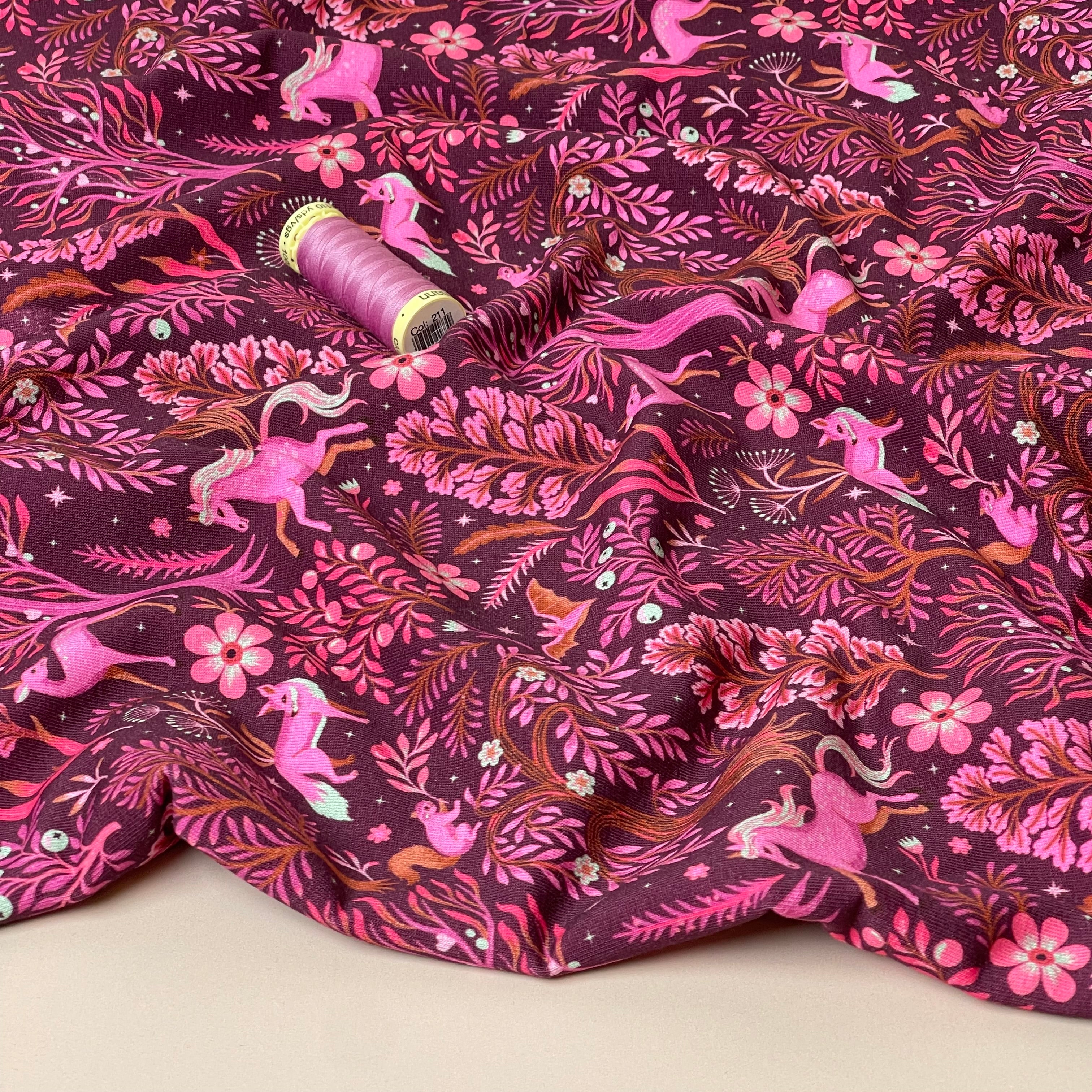 Enchanted Forest Pink Cotton French Terry