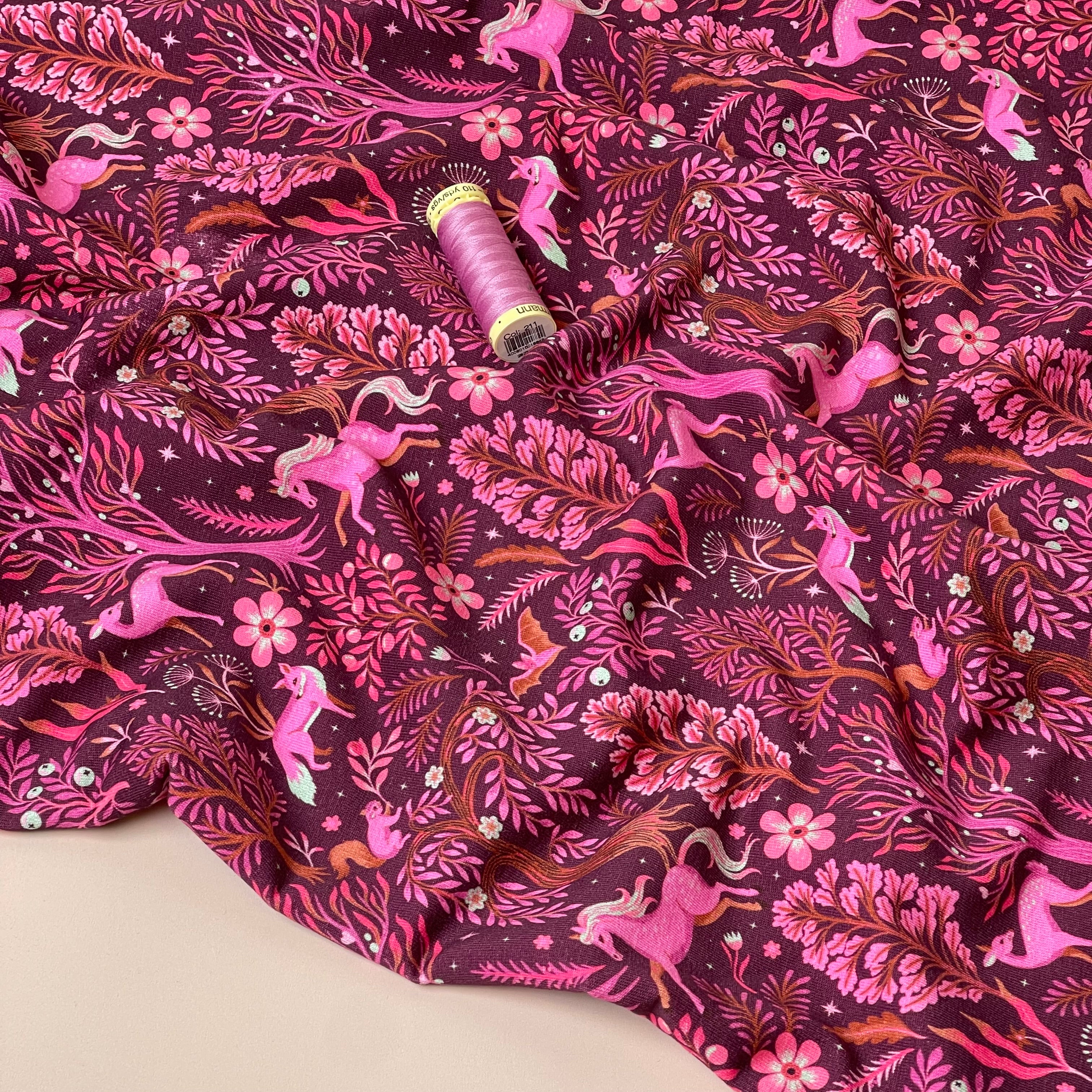 Enchanted Forest Pink Cotton French Terry