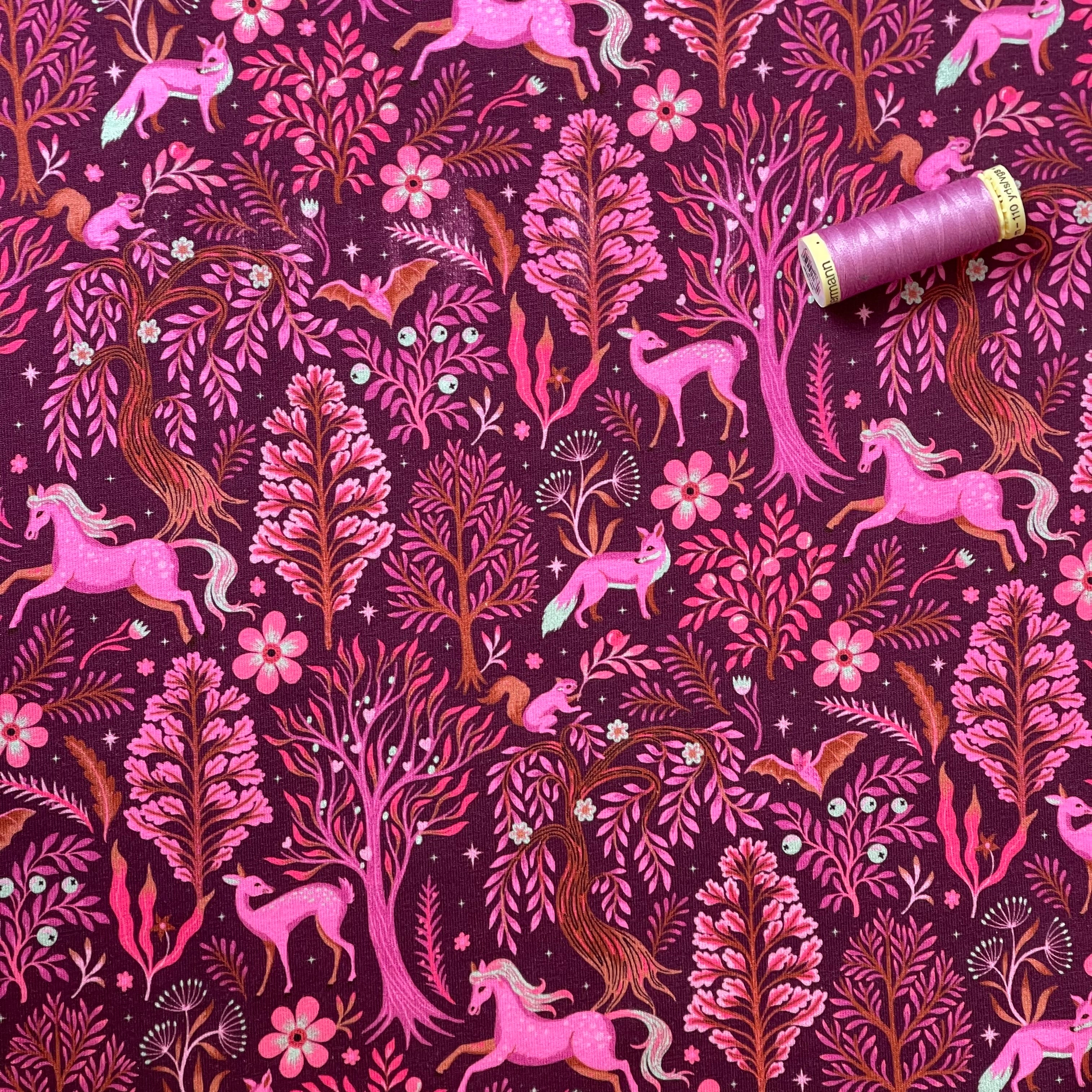 Enchanted Forest Pink Cotton French Terry