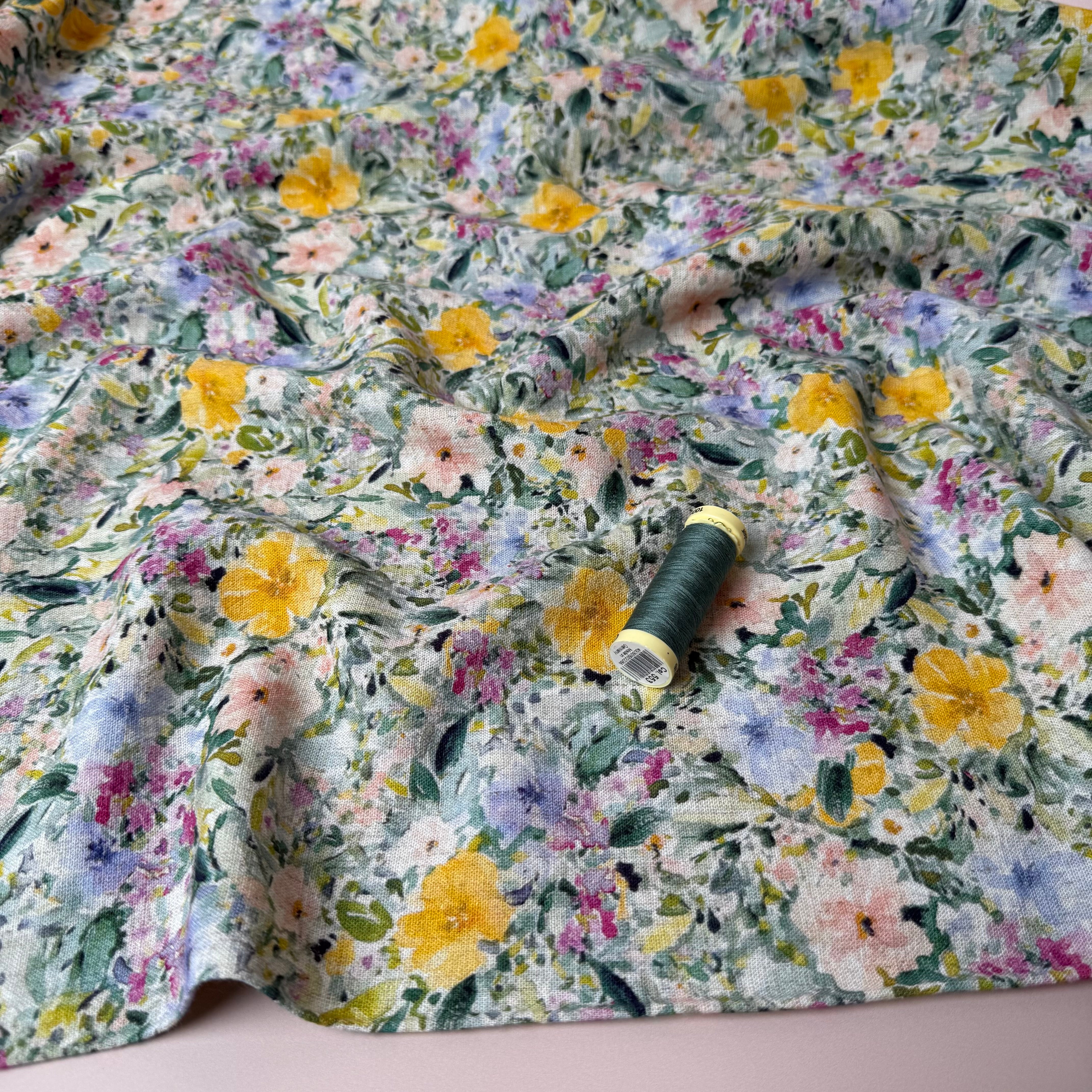 Green Spring Meadow Viscose Linen Crepe Fabric