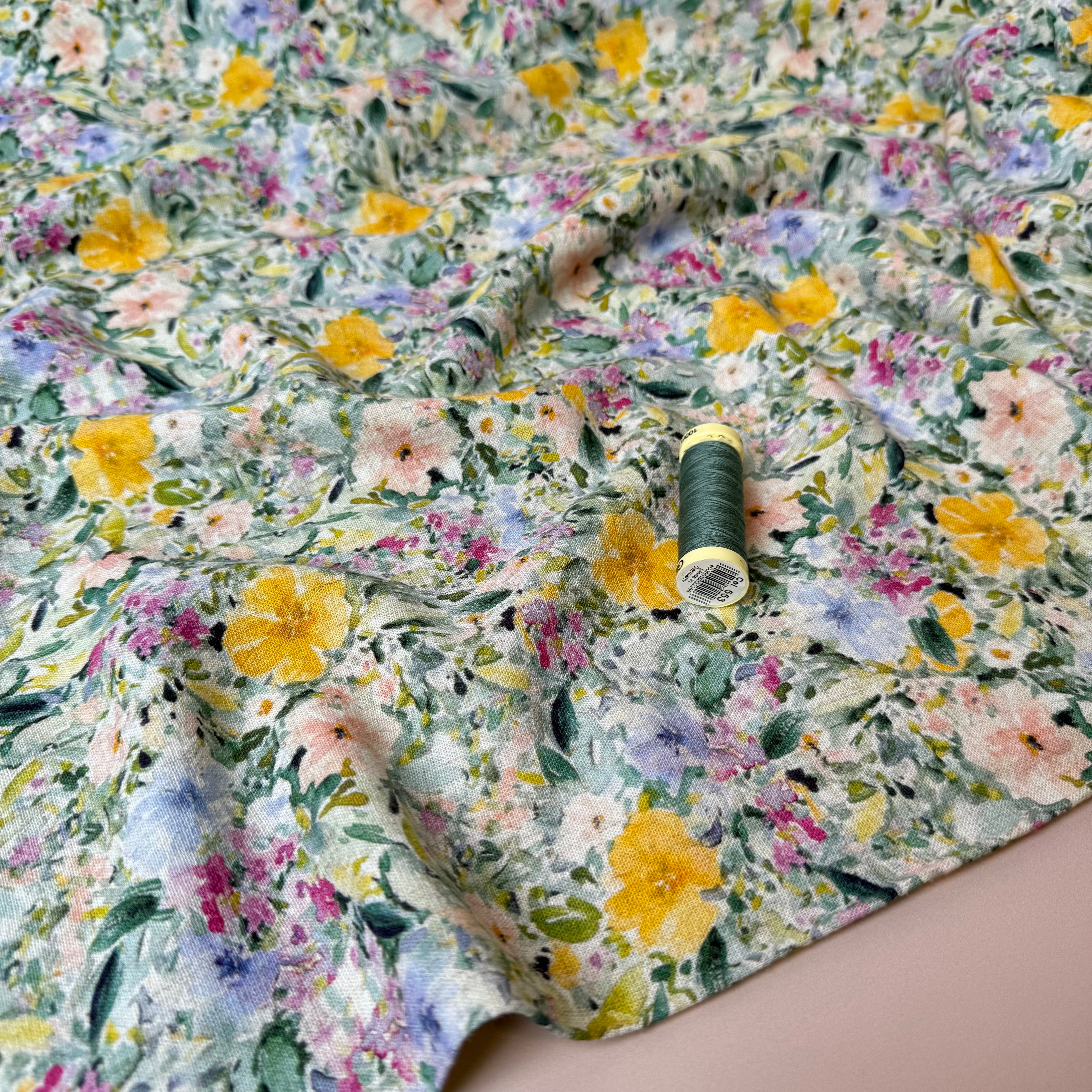 Green Spring Meadow Viscose Linen Crepe Fabric