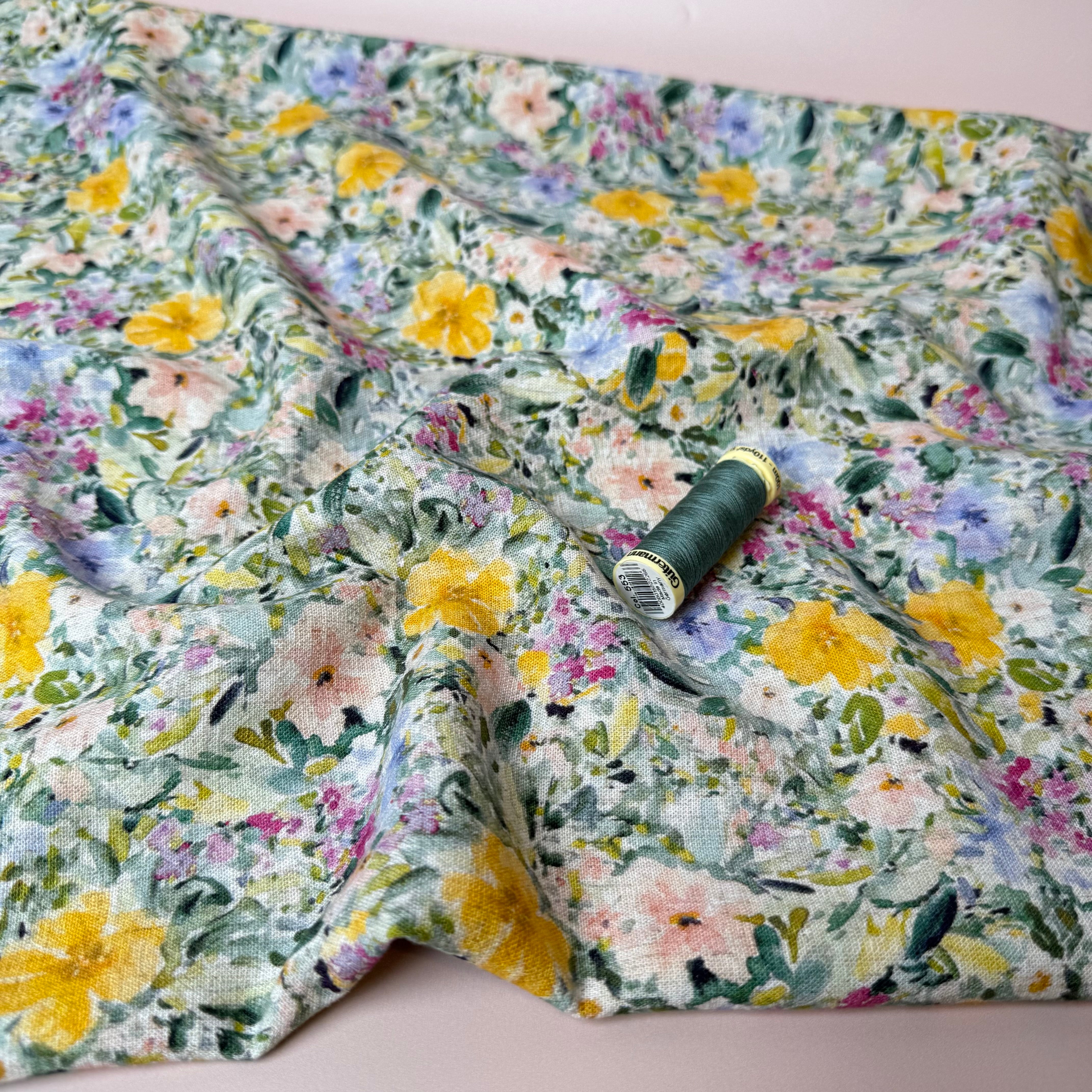 Green Spring Meadow Viscose Linen Crepe Fabric