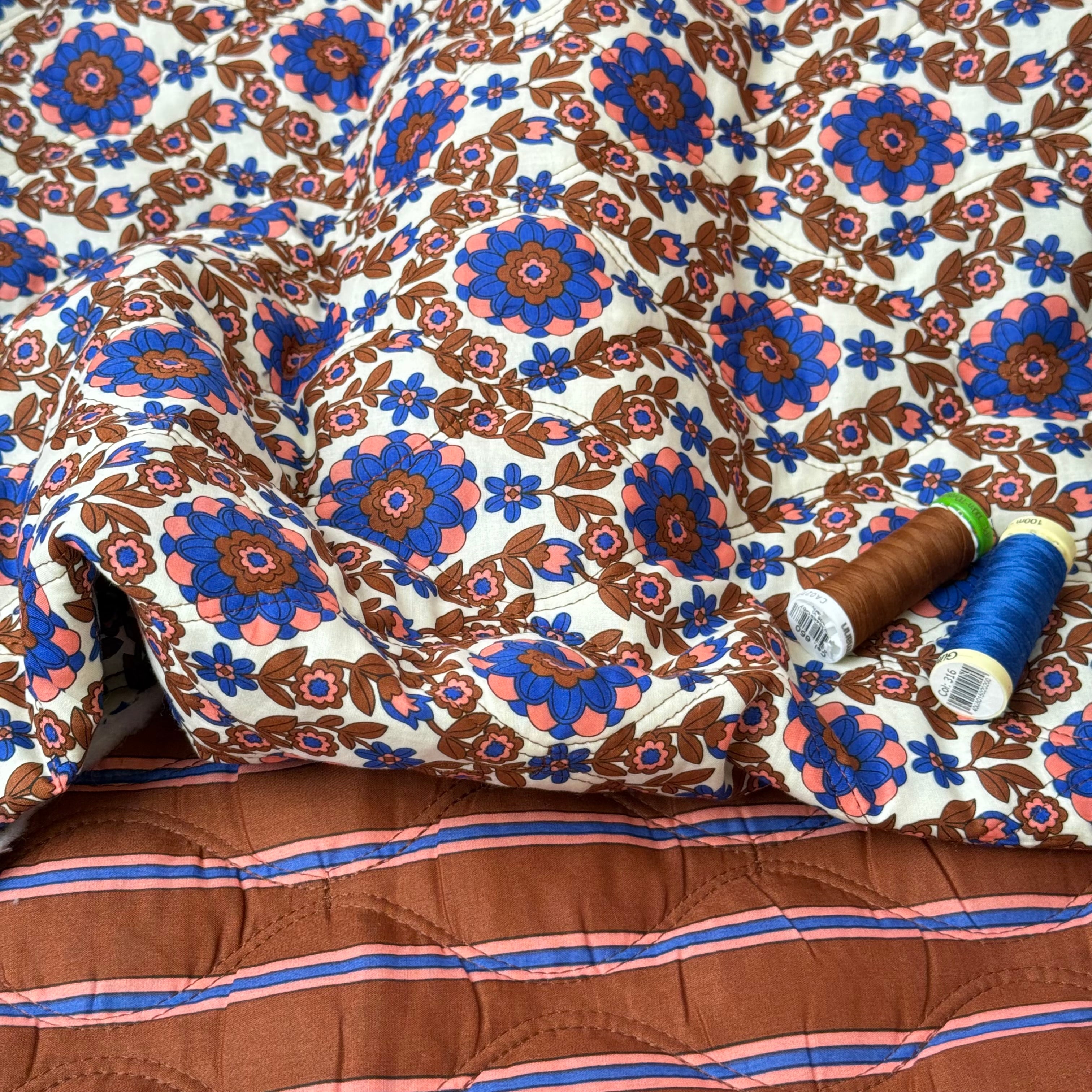 Kaleidoscope Flower Toffee Quilted Cotton Fabric