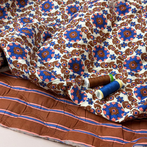 Kaleidoscope Flower Toffee Quilted Cotton Fabric