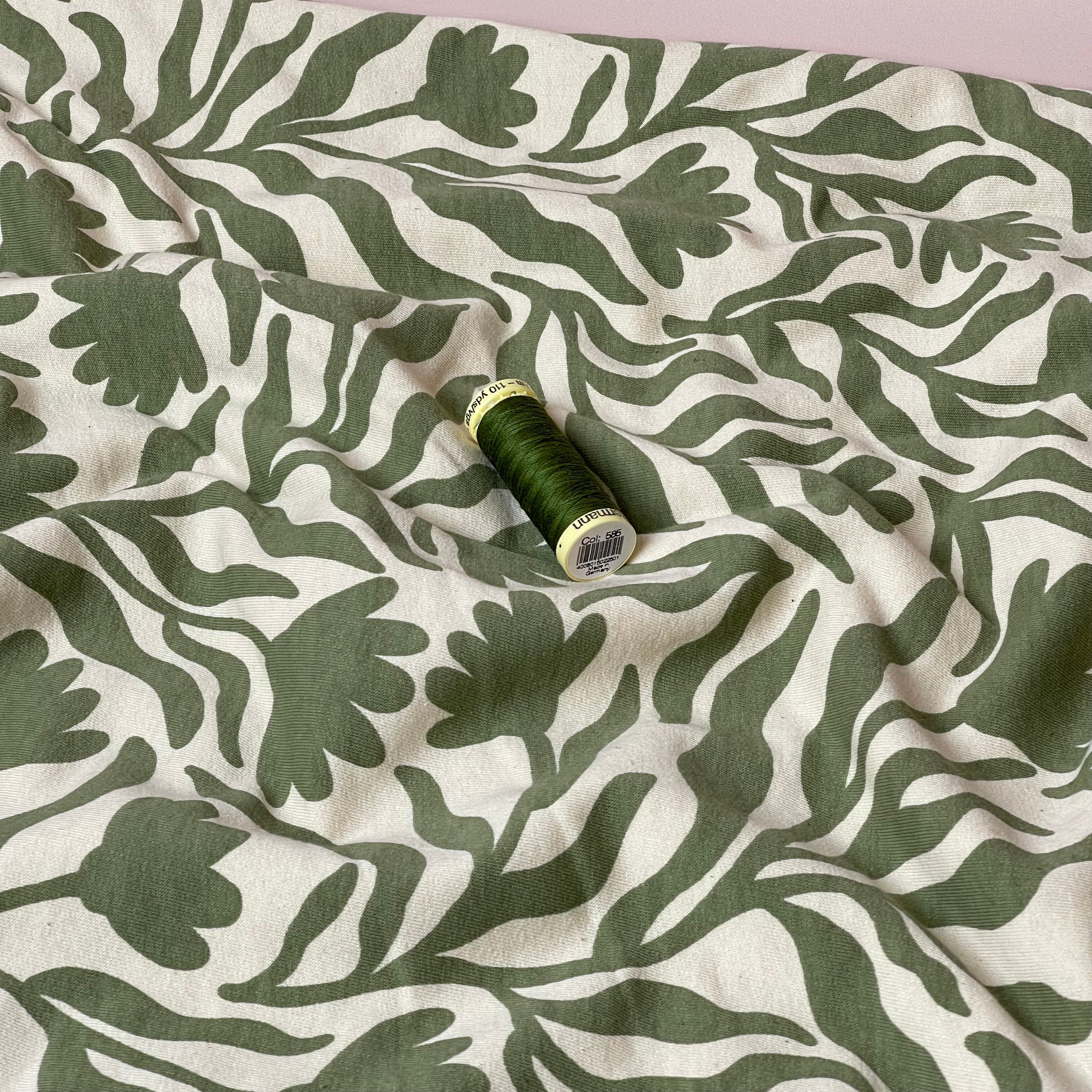 Sage Vines Cotton Sweat-shirting Fabric