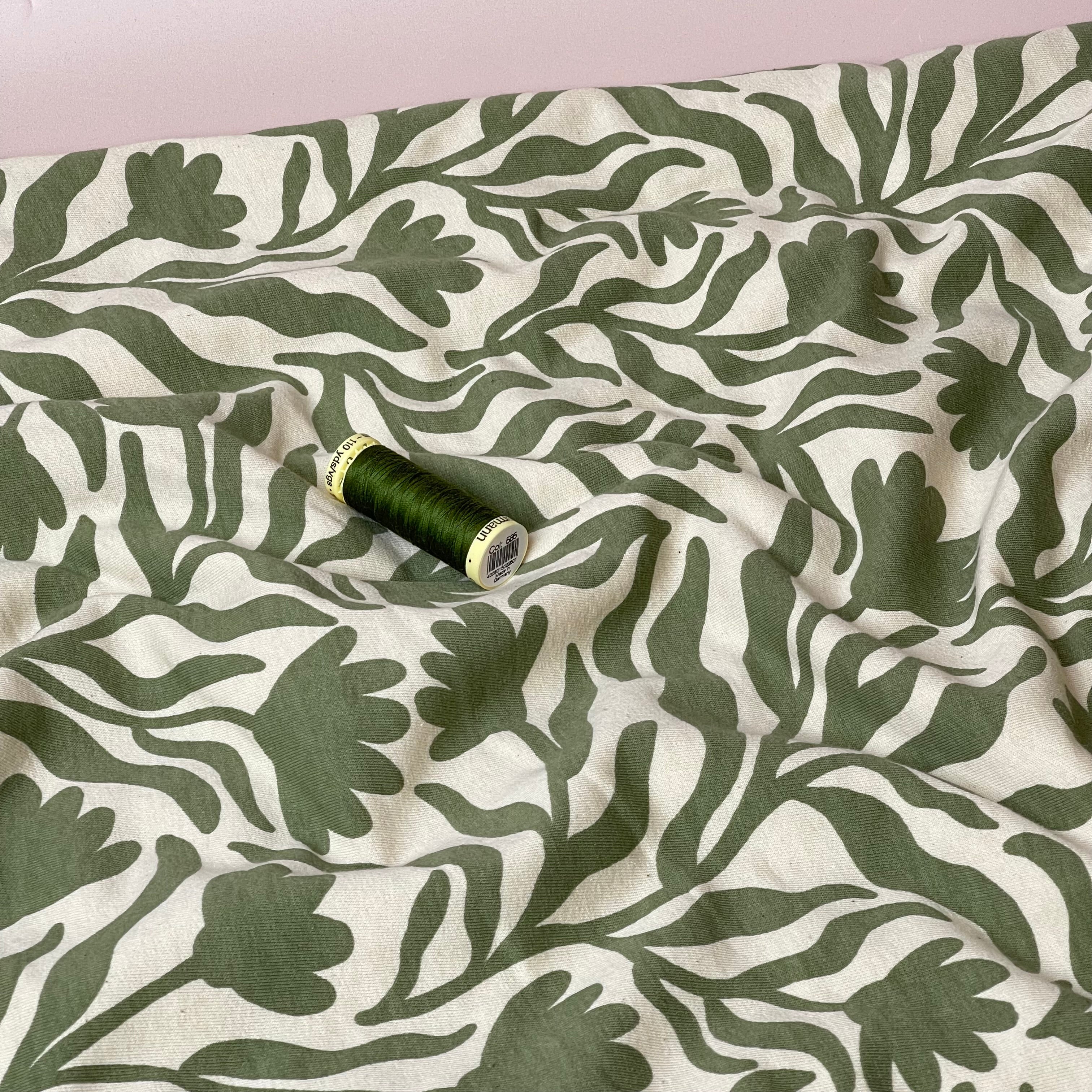 Sage Vines Cotton Sweat-shirting Fabric