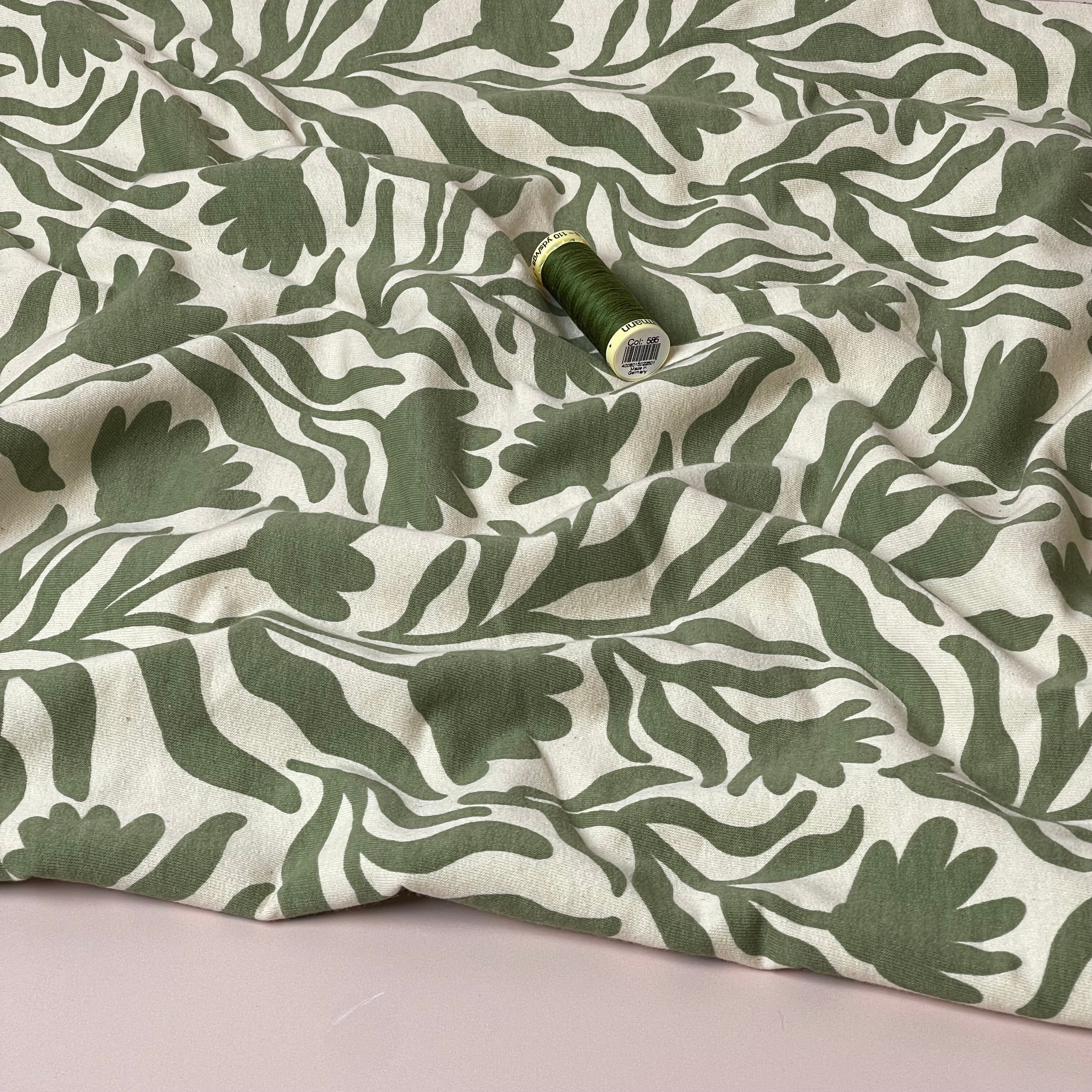 Sage Vines Cotton Sweat-shirting Fabric