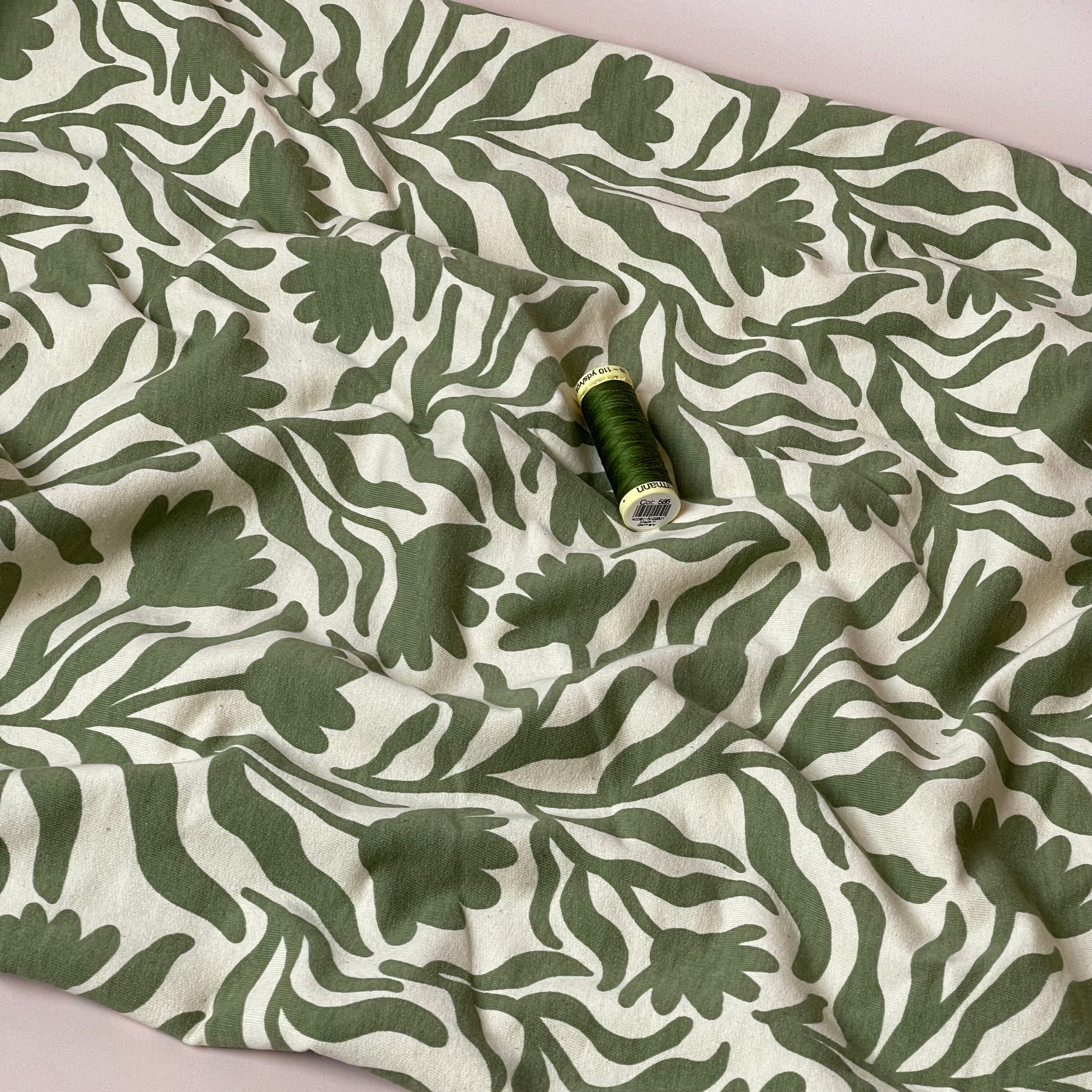 Sage Vines Cotton Sweat-shirting Fabric