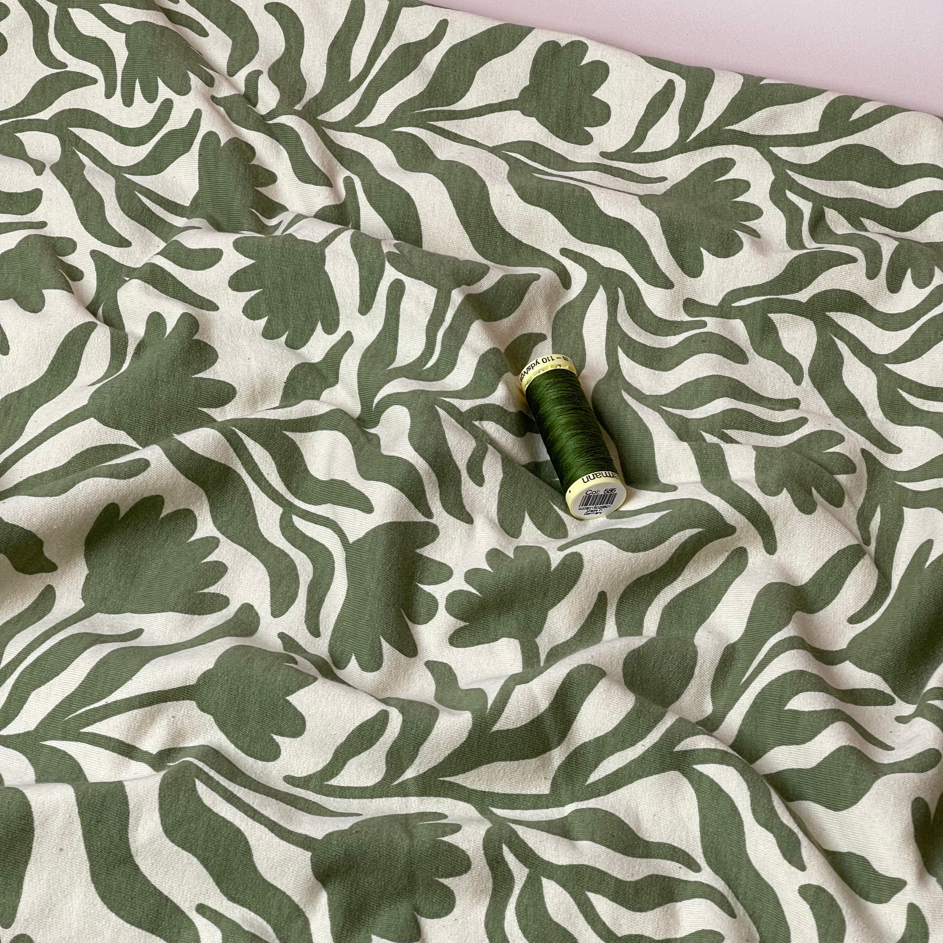 Sage Vines Cotton Sweat-shirting Fabric
