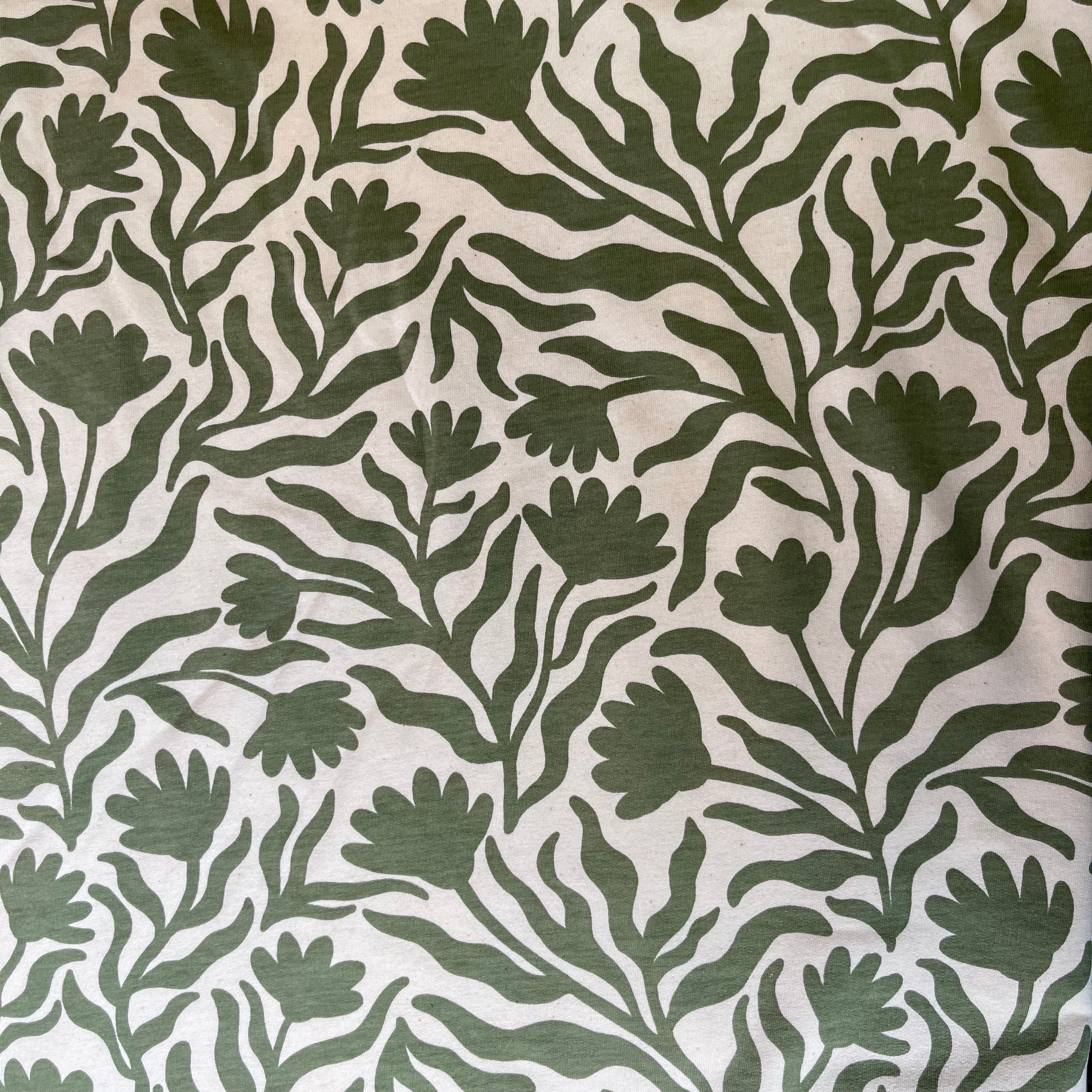 Sage Vines Cotton Sweat-shirting Fabric