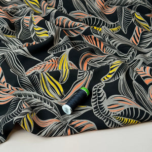 Leaves on Black LENZING™ ECOVERO™ Viscose Fabric