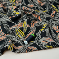 Leaves on Black LENZING™ ECOVERO™ Viscose Fabric