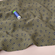 Ditsy Blue Flowers Olive Cotton Diamond Jacquard Fabric