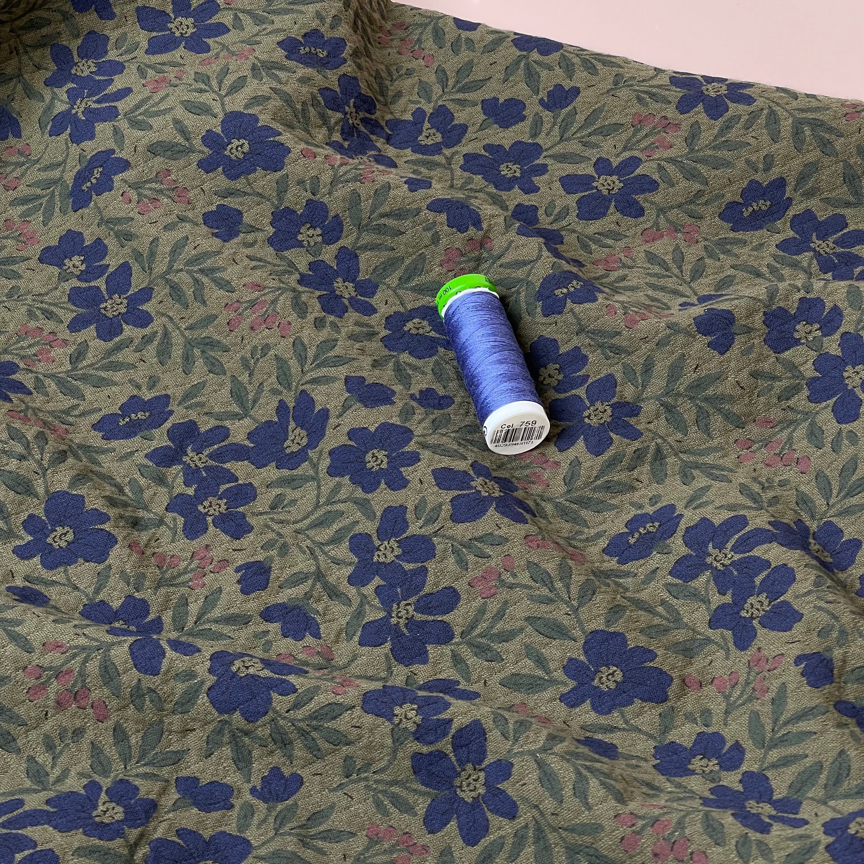 Barberry Flowers Olive Cotton Diamond Jacquard Fabric