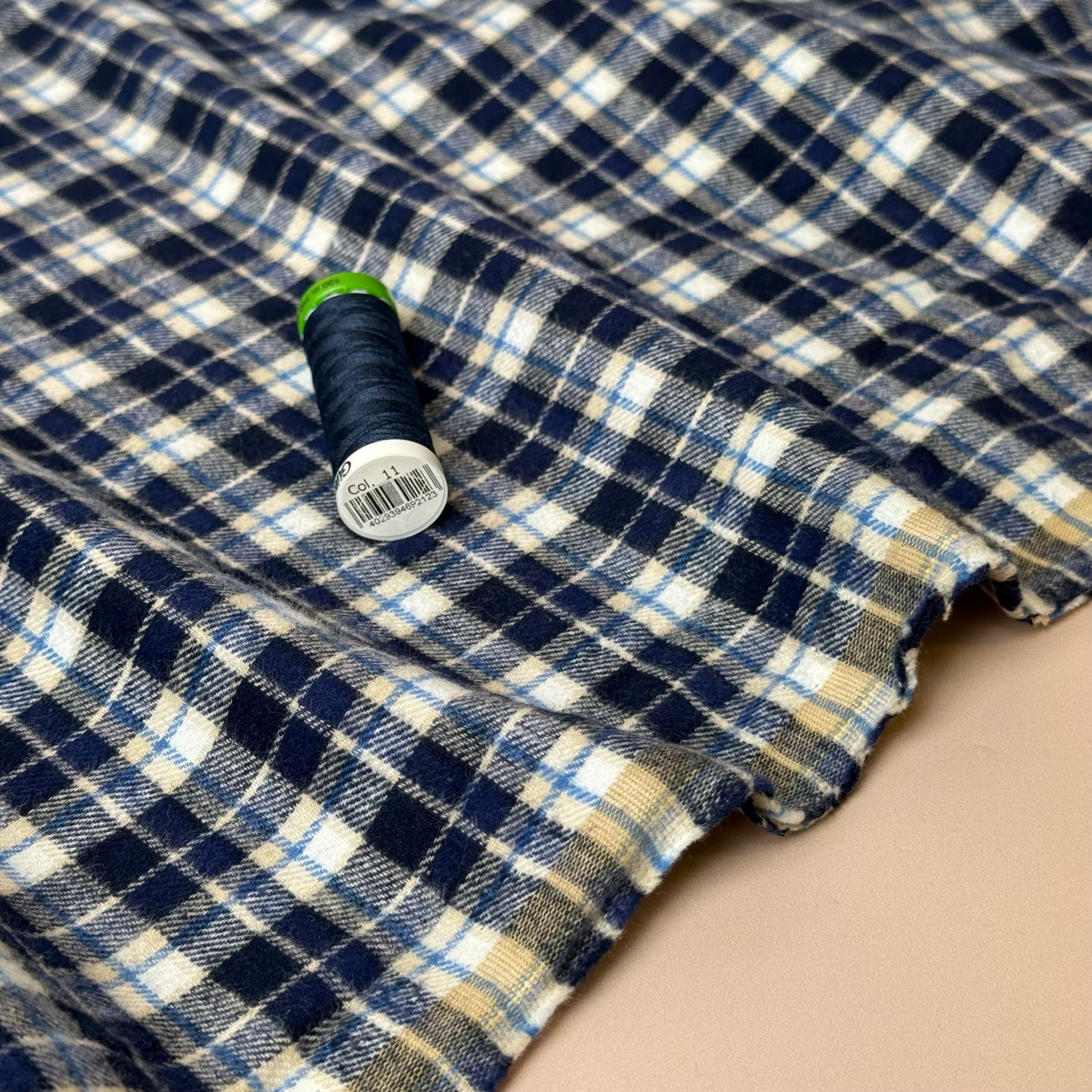 Checked Blue Brushed Cotton Flannel