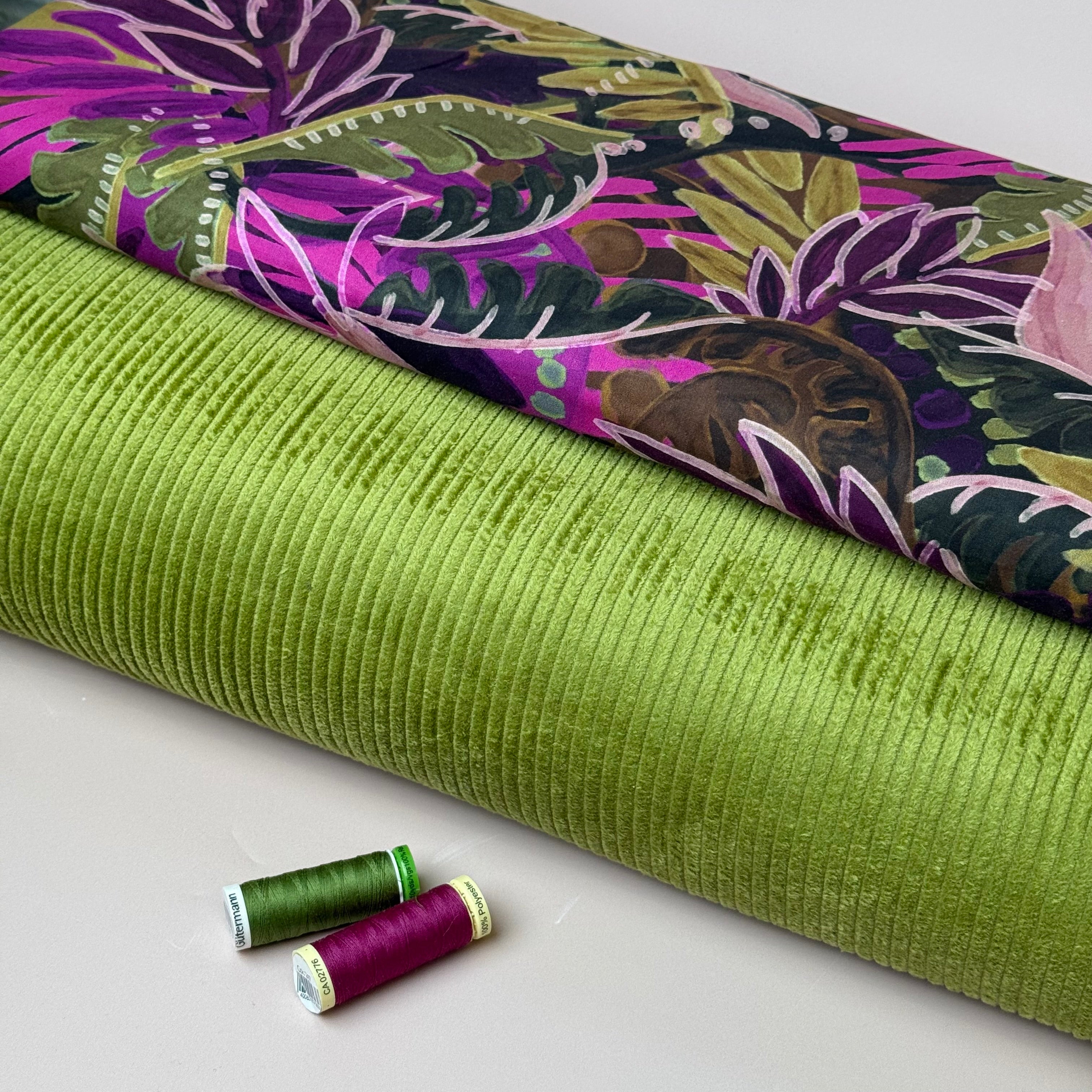 Pure Cotton Washed Corduroy 4.5W in Lime Green