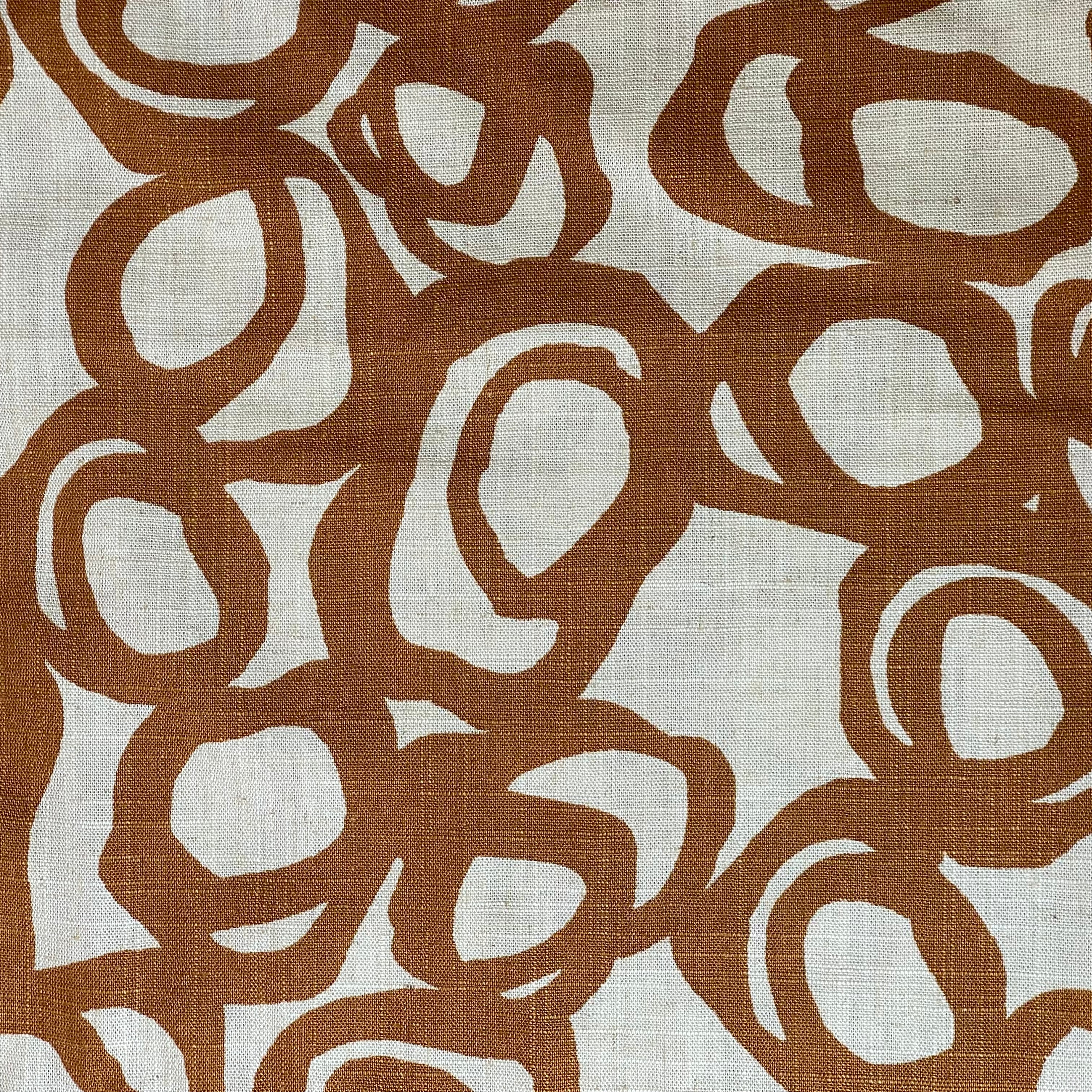 Swirls Rust on Neutral Viscose Linen Fabric