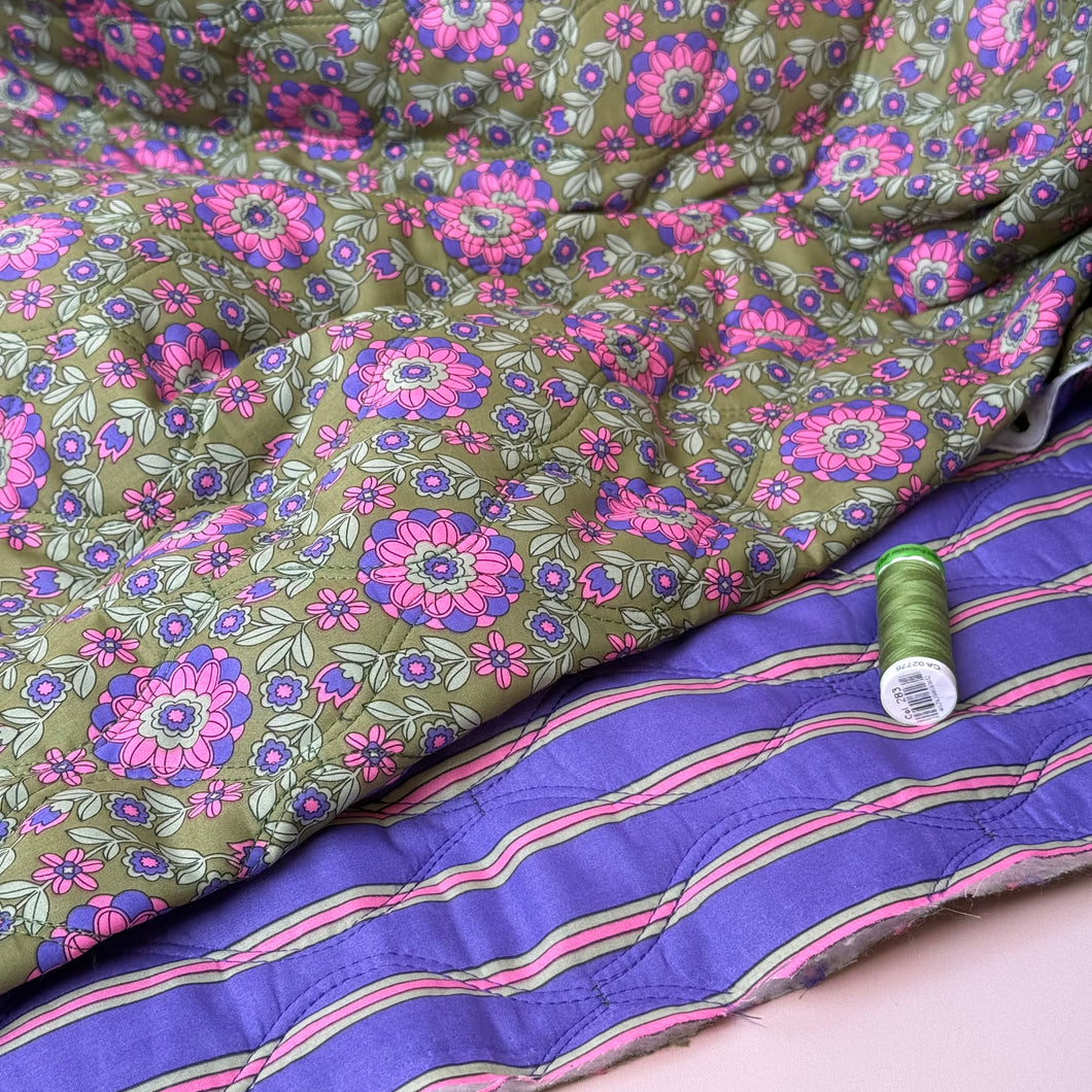 Kaleidoscope Flower Grass Green Quilted Cotton Fabric