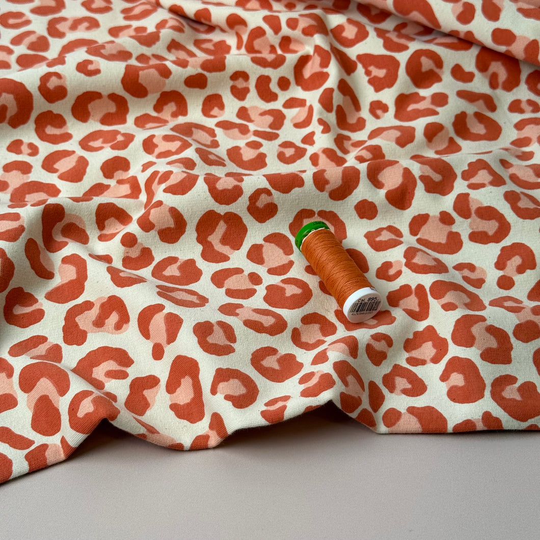 Leopard Orange Soft Cotton Sweat-shirting Fabric