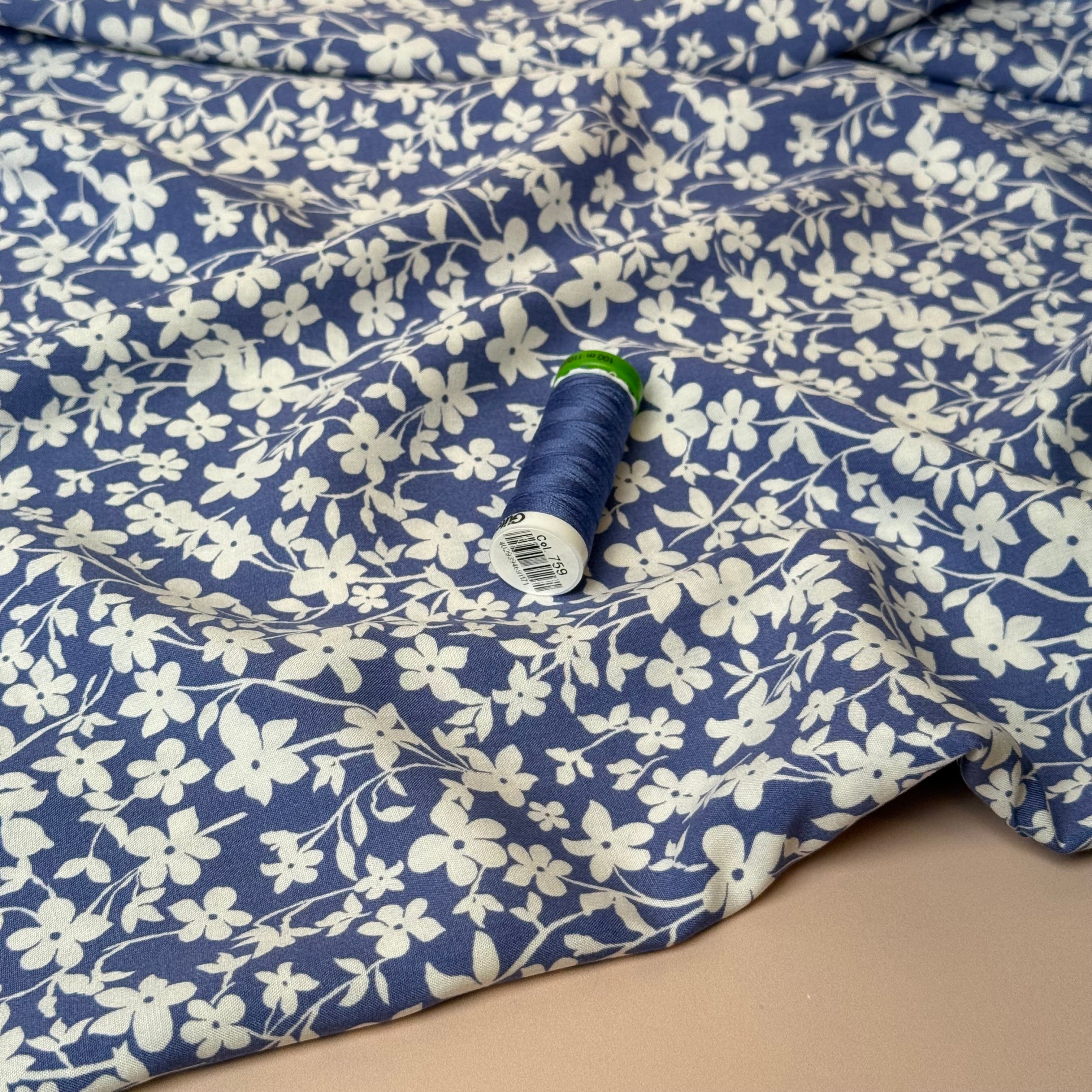 Dusty Blue Floral Viscose Fabric