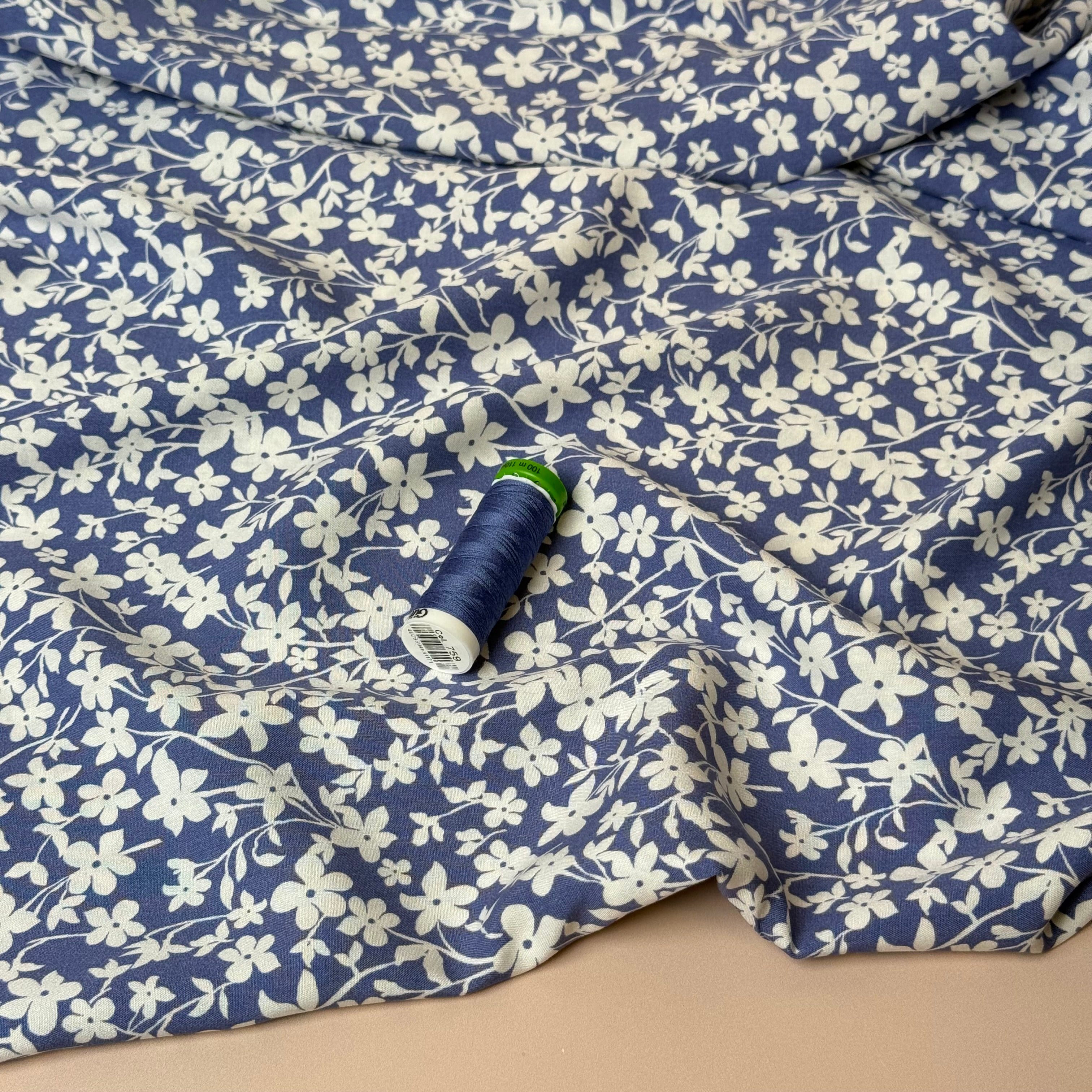 Dusty Blue Floral Viscose Fabric