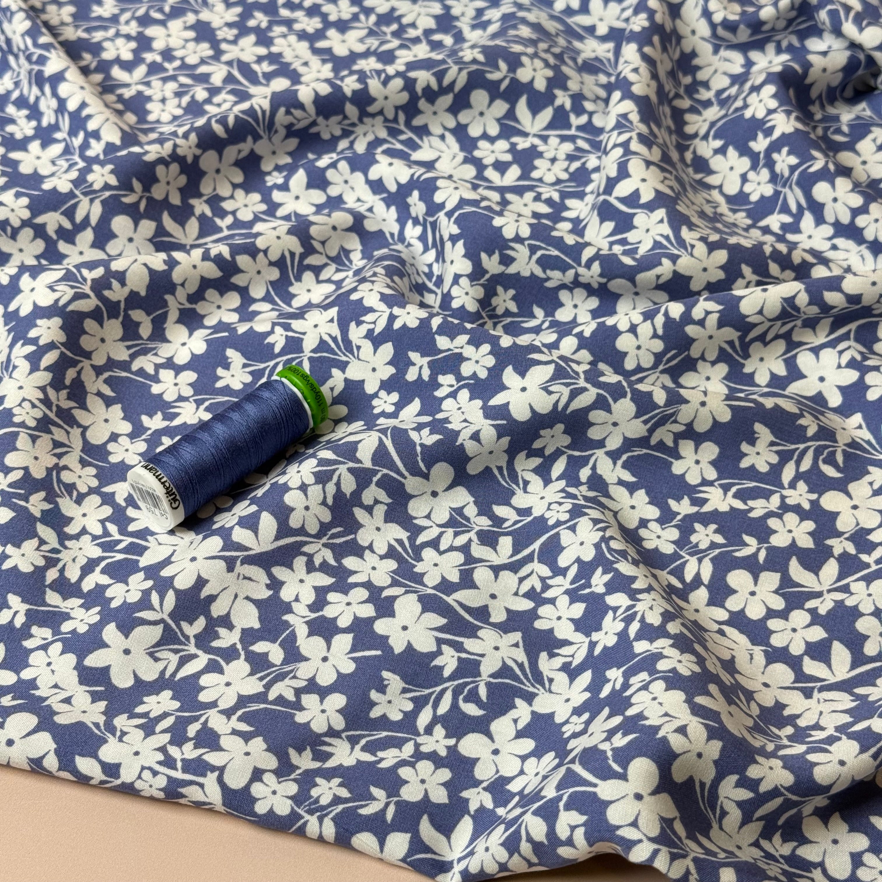 Dusty Blue Floral Viscose Fabric