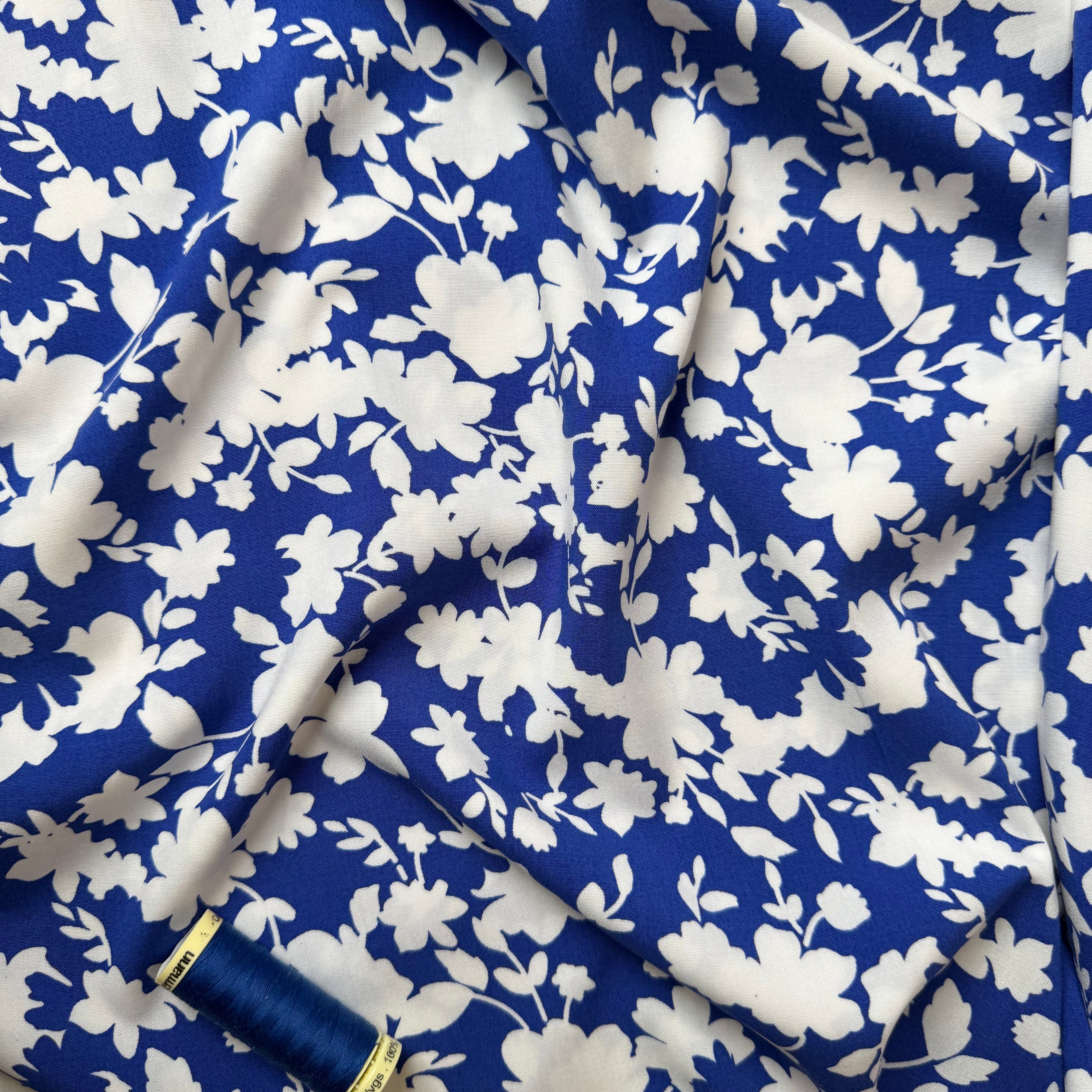 Blue Shadow Flowers Stretch Viscose Fabric