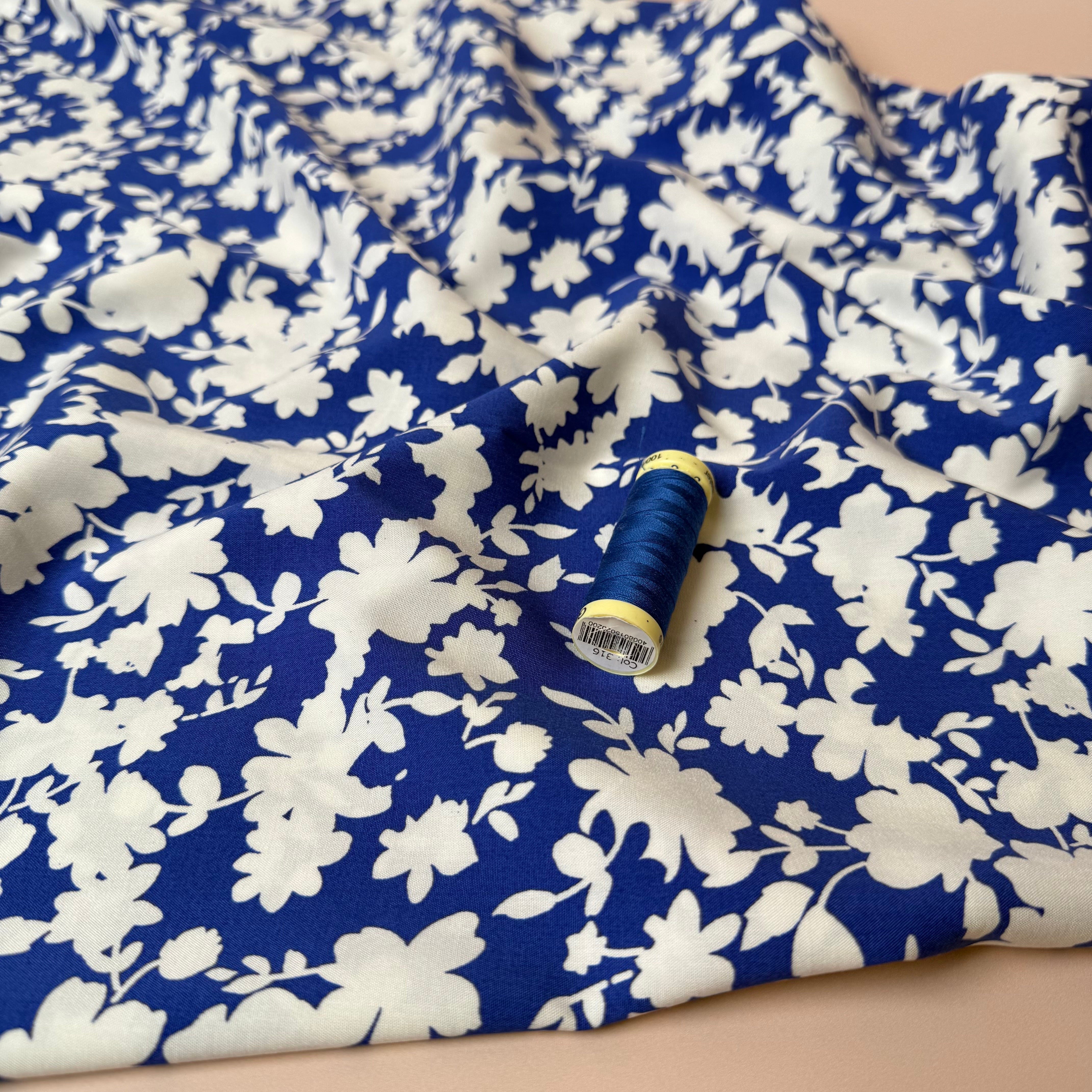 Blue Shadow Flowers Stretch Viscose Fabric