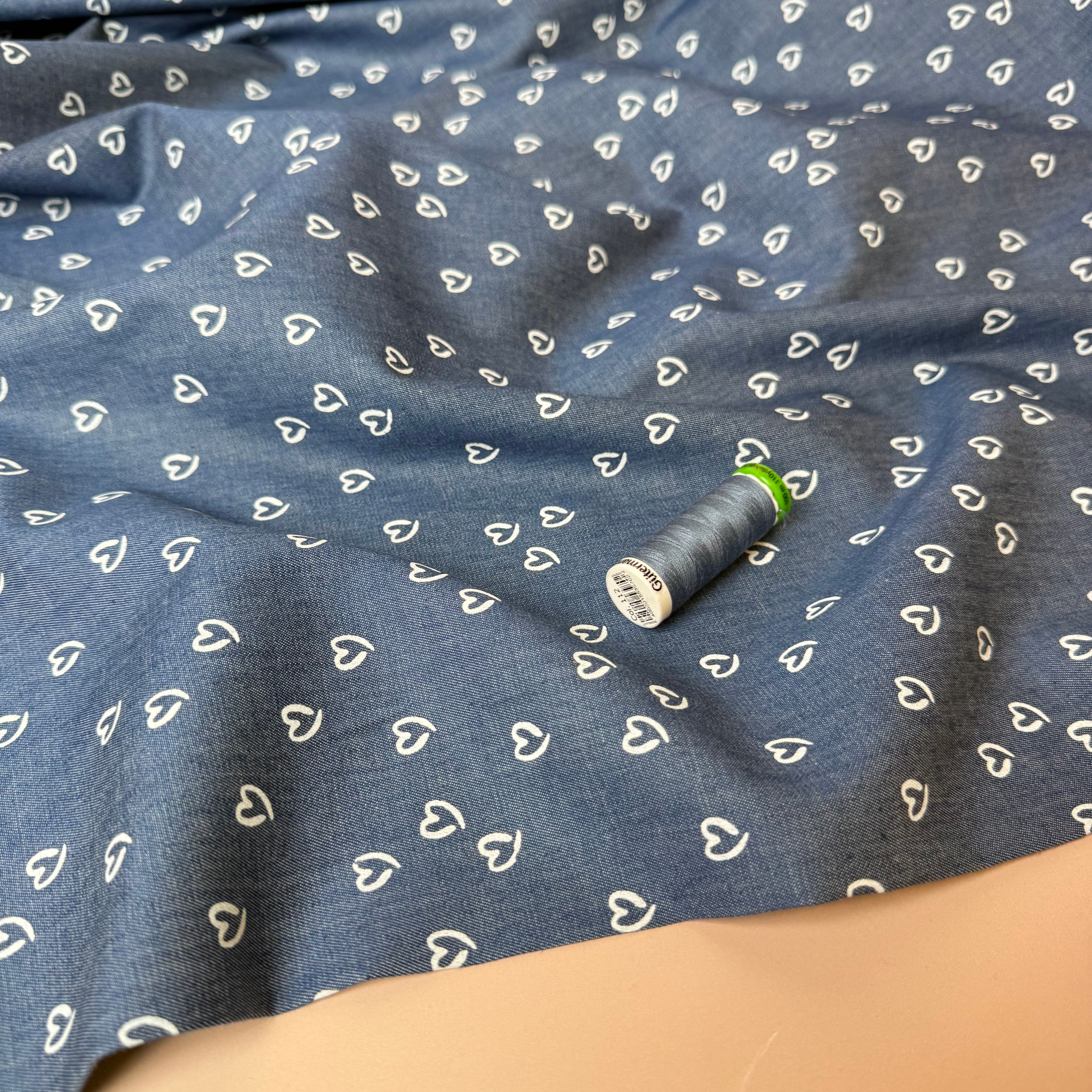 Denim Hearts Cotton Fabric