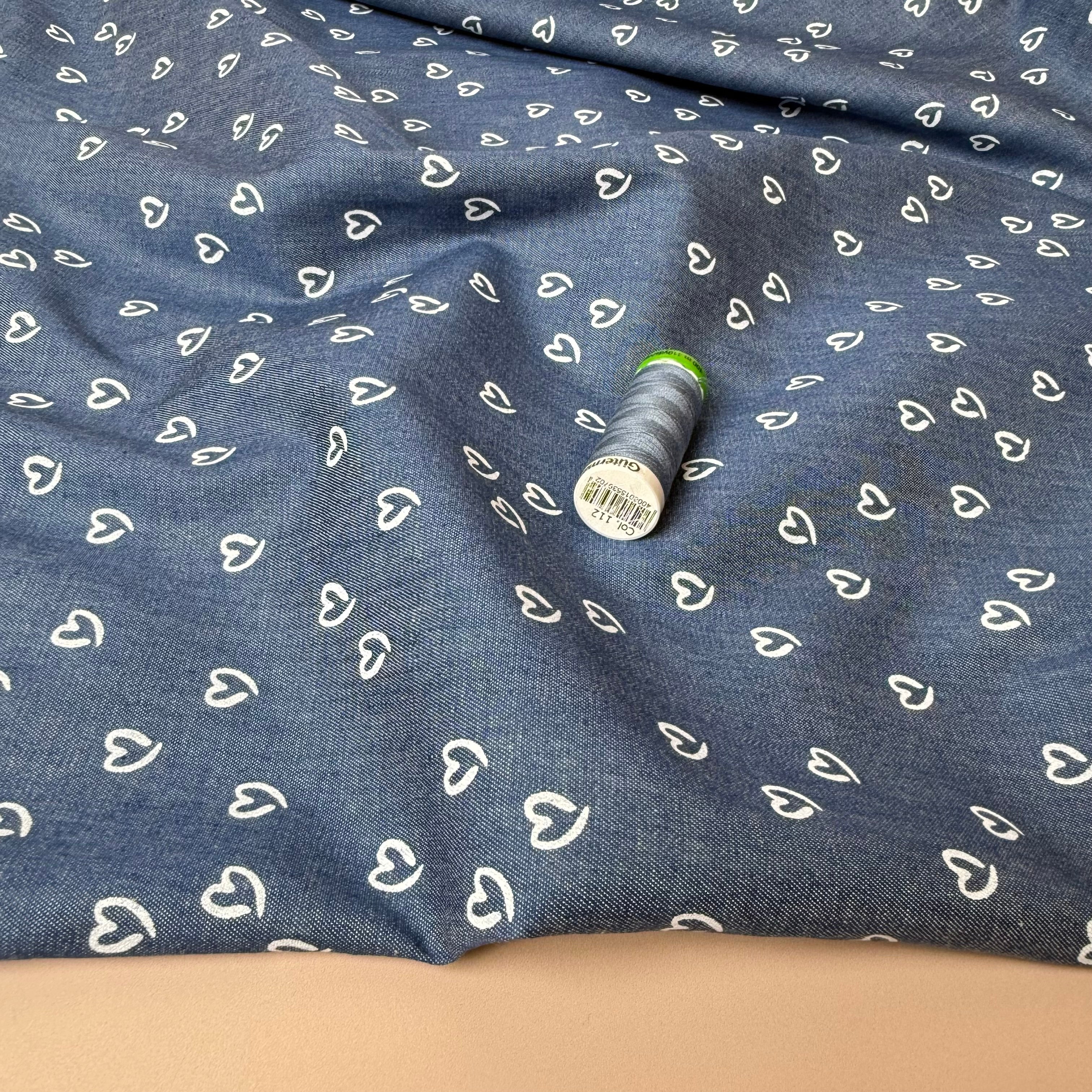 Denim Hearts Cotton Fabric