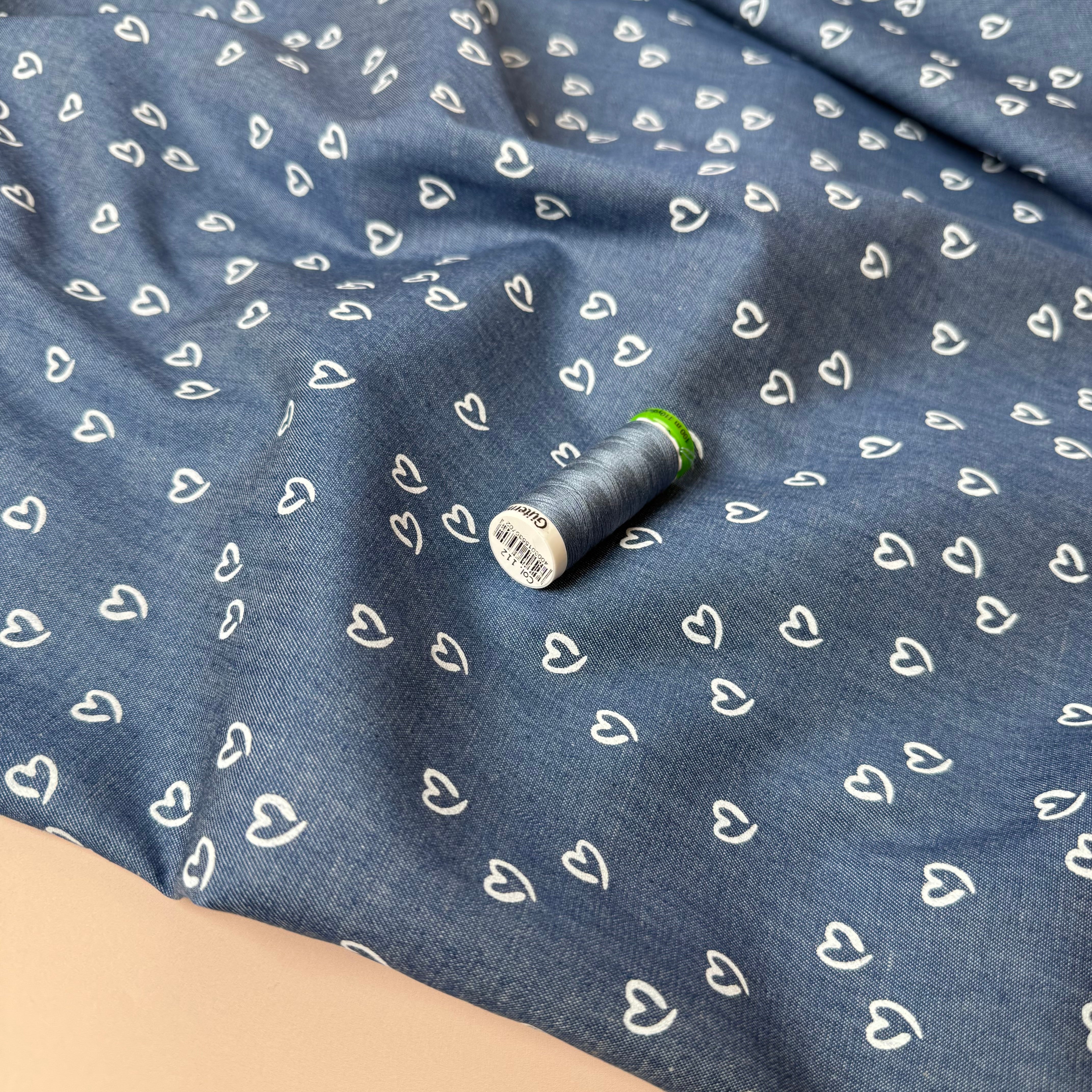 Denim Hearts Cotton Fabric