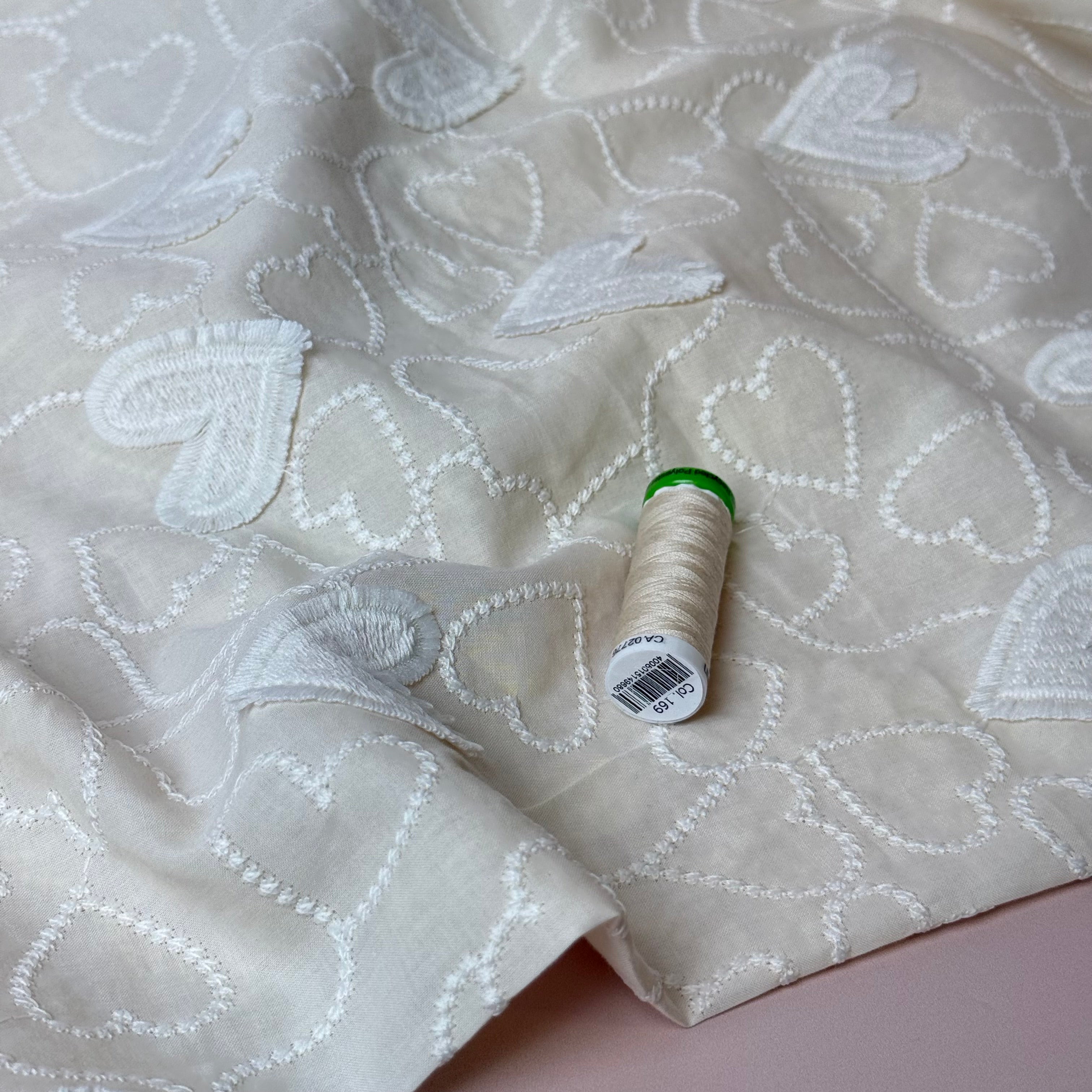 Embroidered Hearts Cotton Voile Fabric