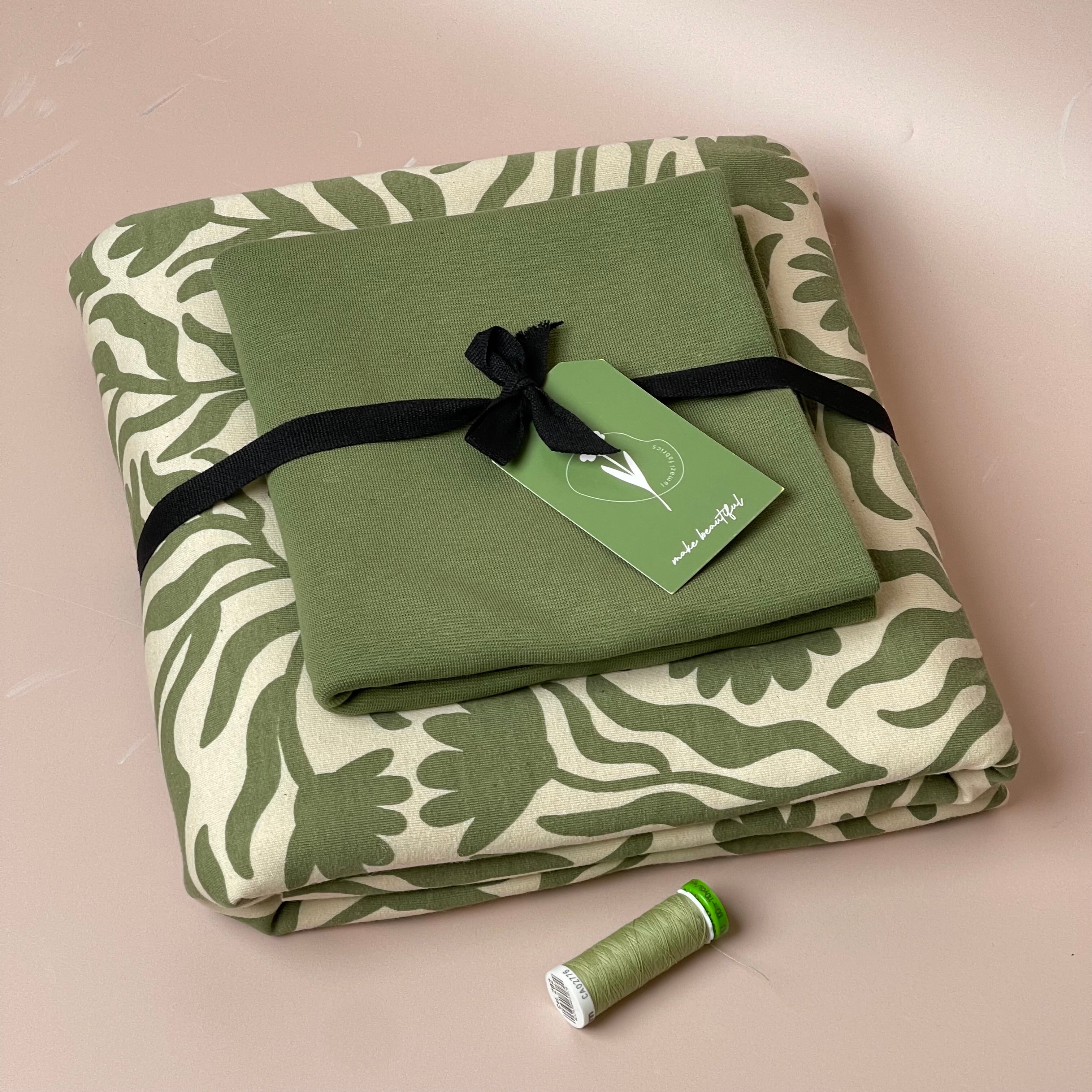 Colour Bundles - Sage Vines Cotton Sweatshirting & Ribbing