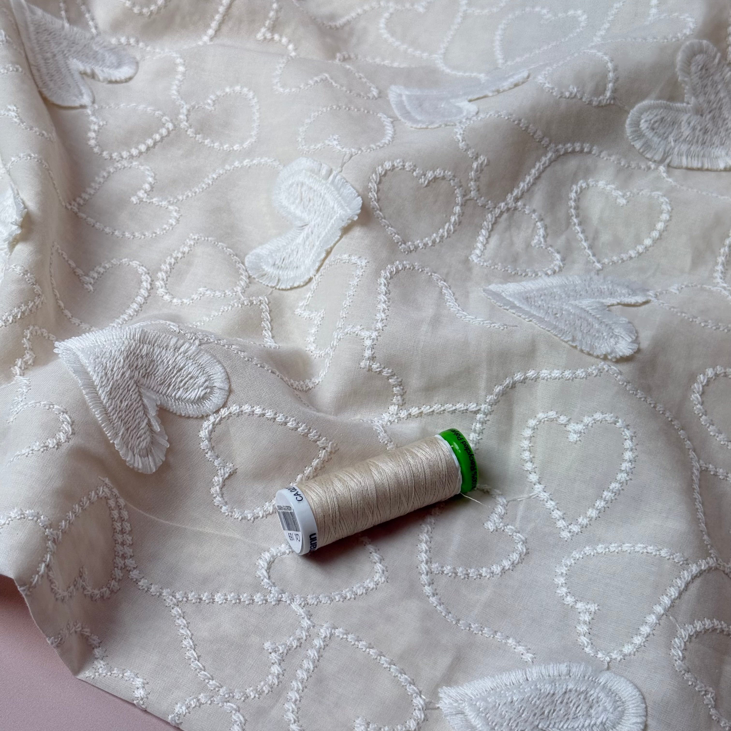 Embroidered Hearts Cotton Voile Fabric