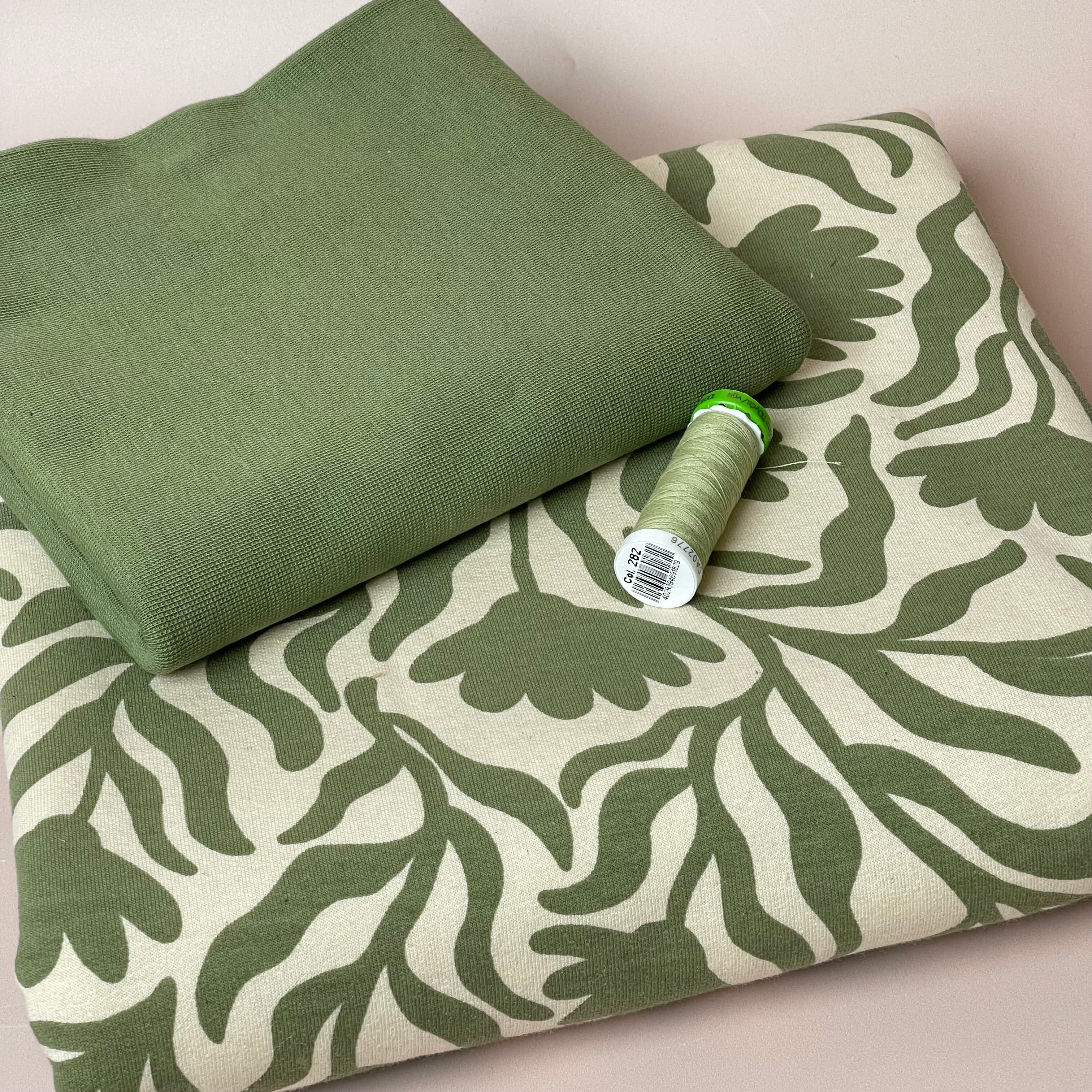 Colour Bundles - Sage Vines Cotton Sweatshirting & Ribbing