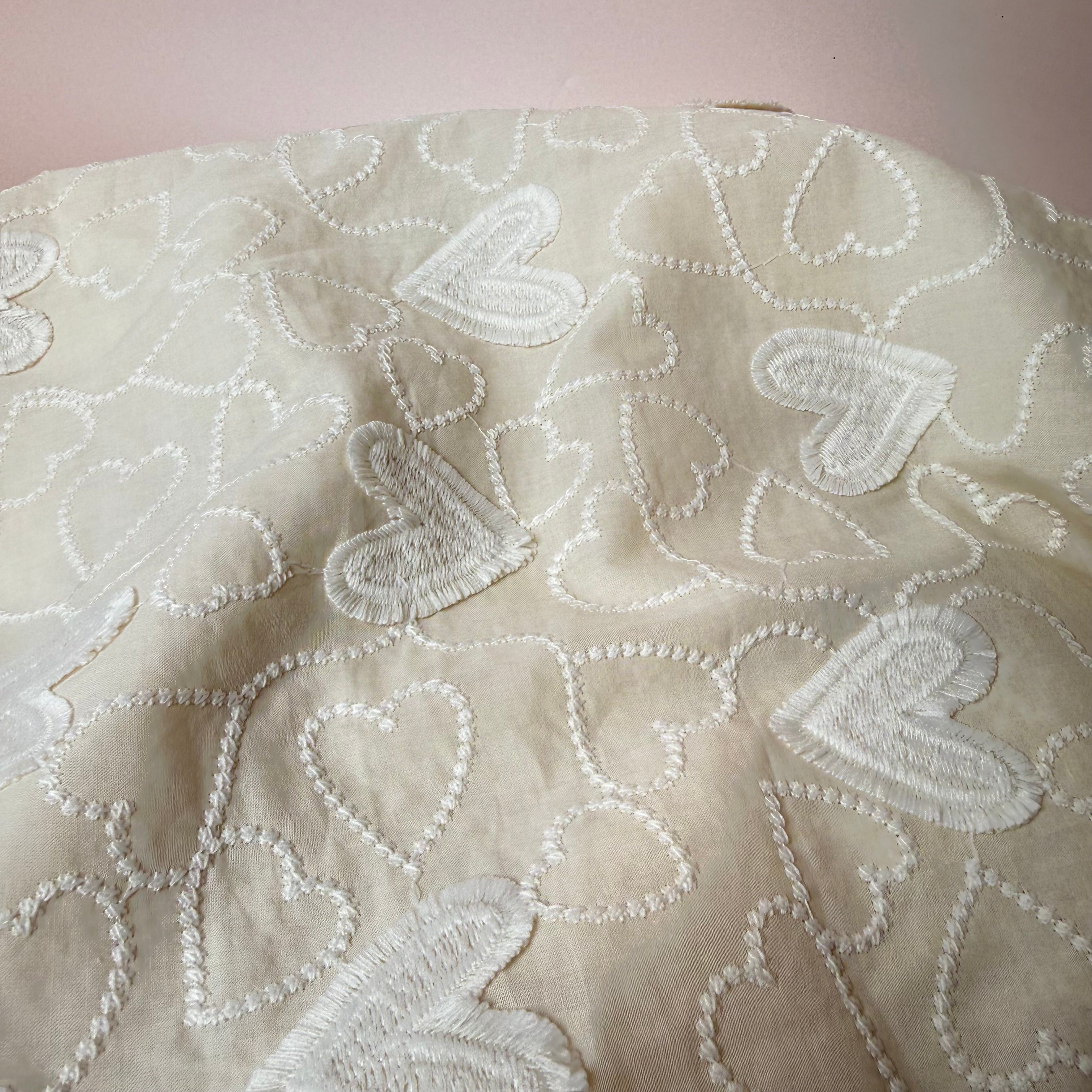 Embroidered Hearts Cotton Voile Fabric