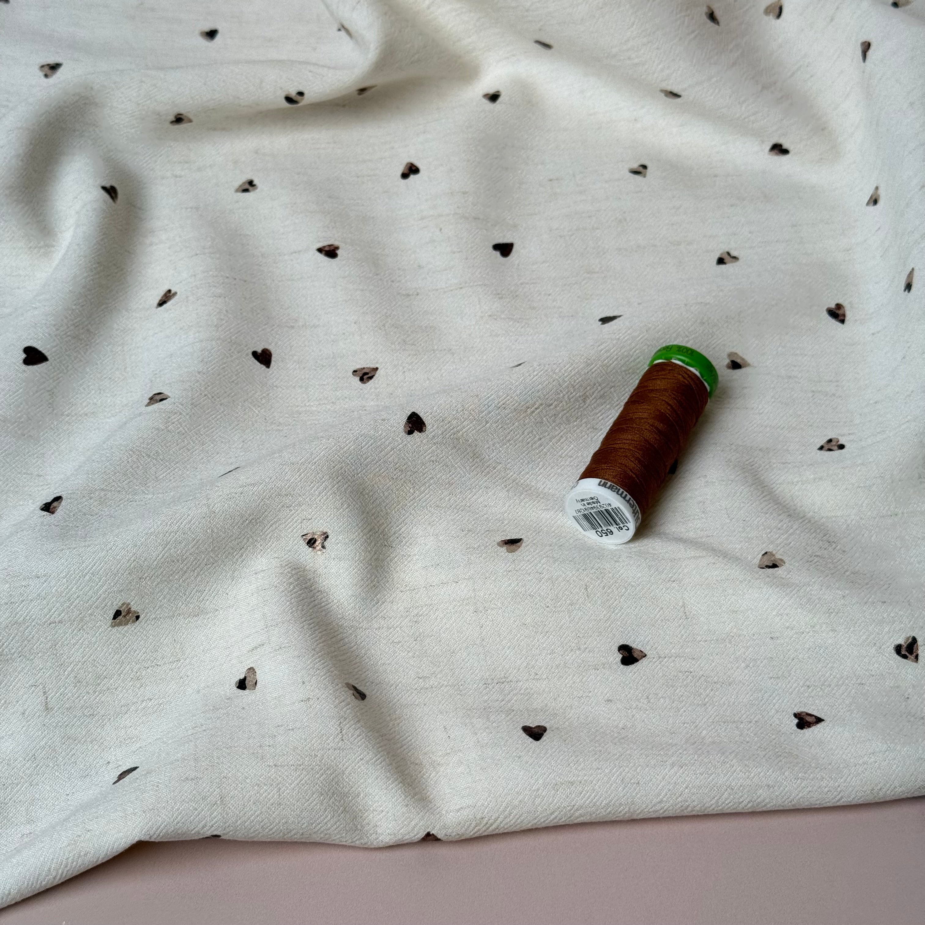 Foil Leopard Hearts Viscose Linen Fabric