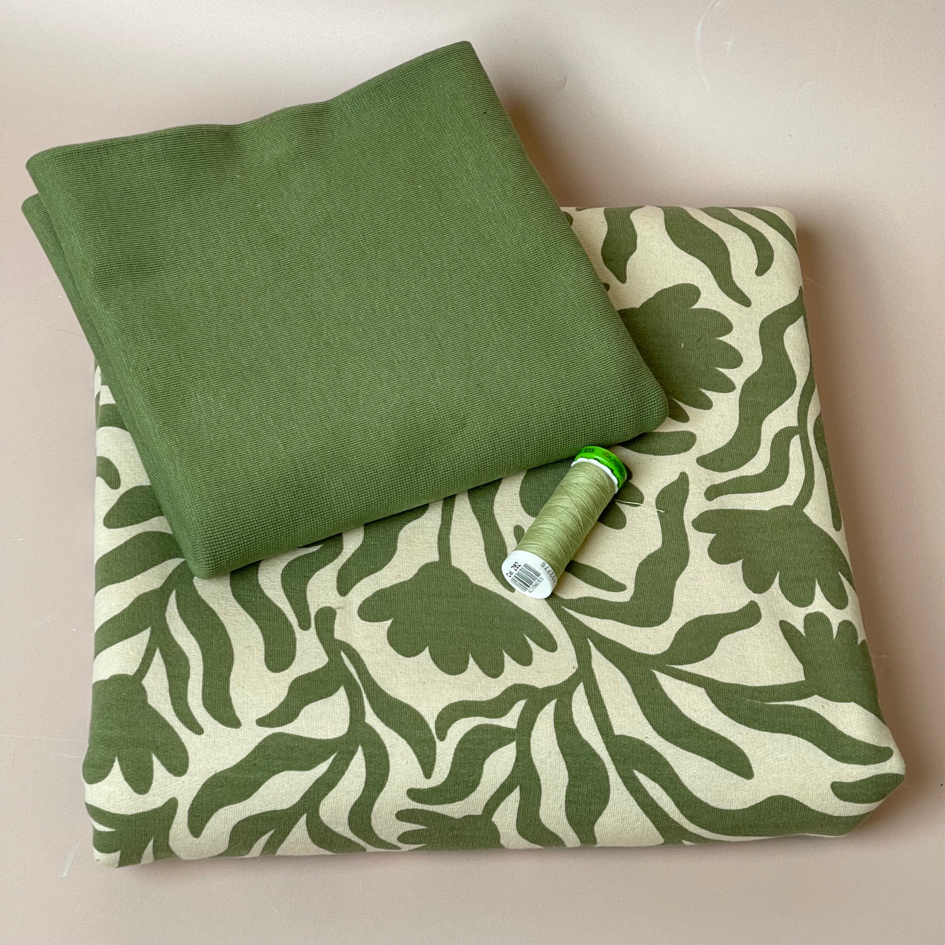 Colour Bundles - Sage Vines Cotton Sweatshirting & Ribbing