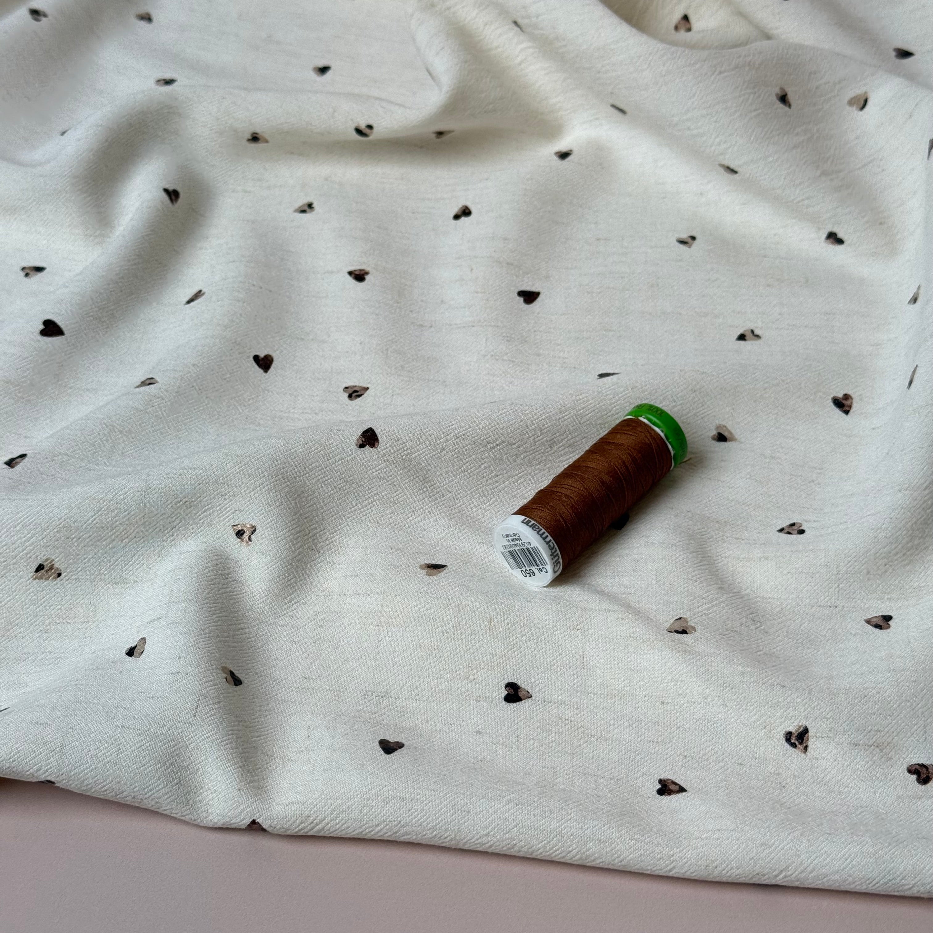 Foil Leopard Hearts Viscose Linen Fabric