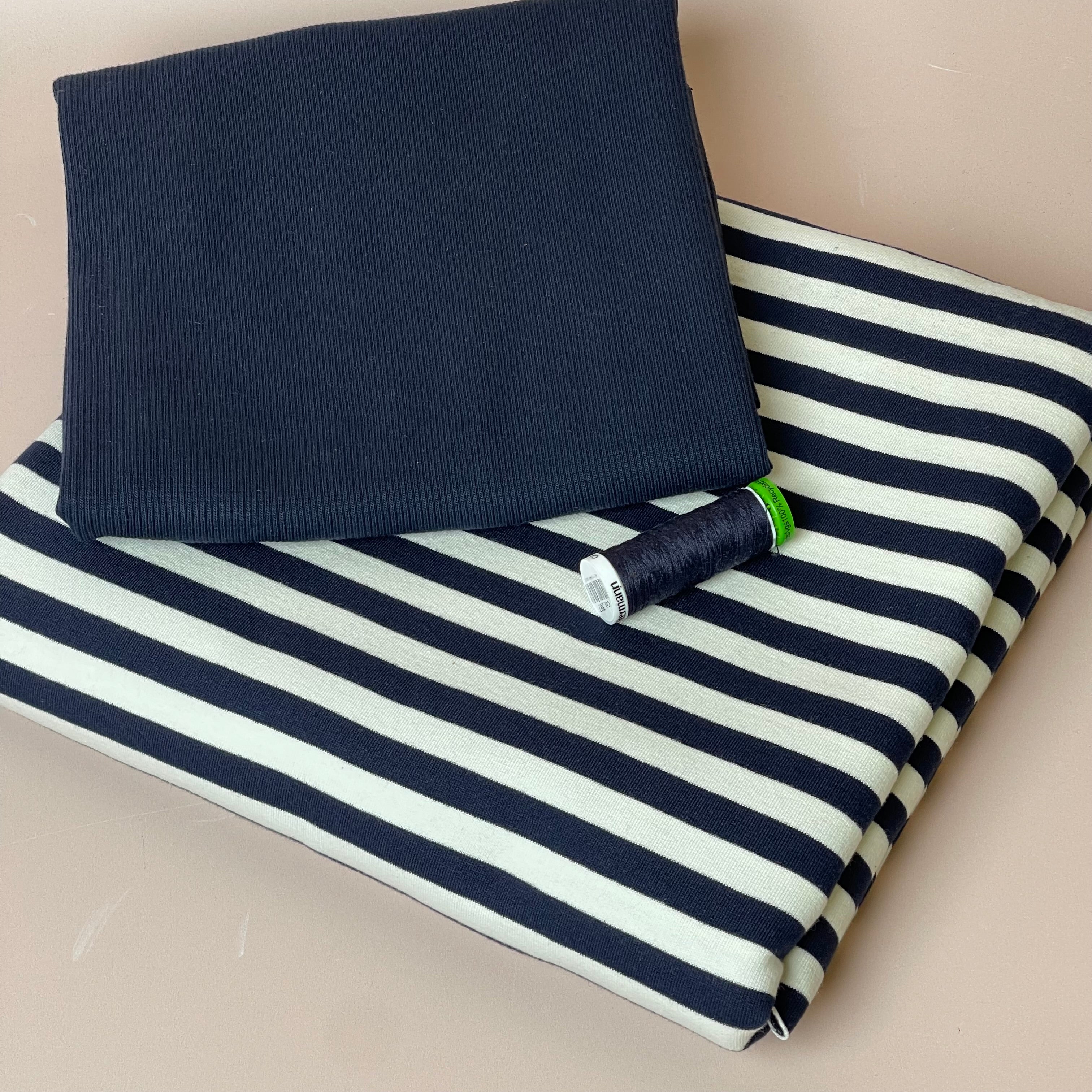 Colour Bundles - Navy Stripe Cotton French Terry & Ribbing
