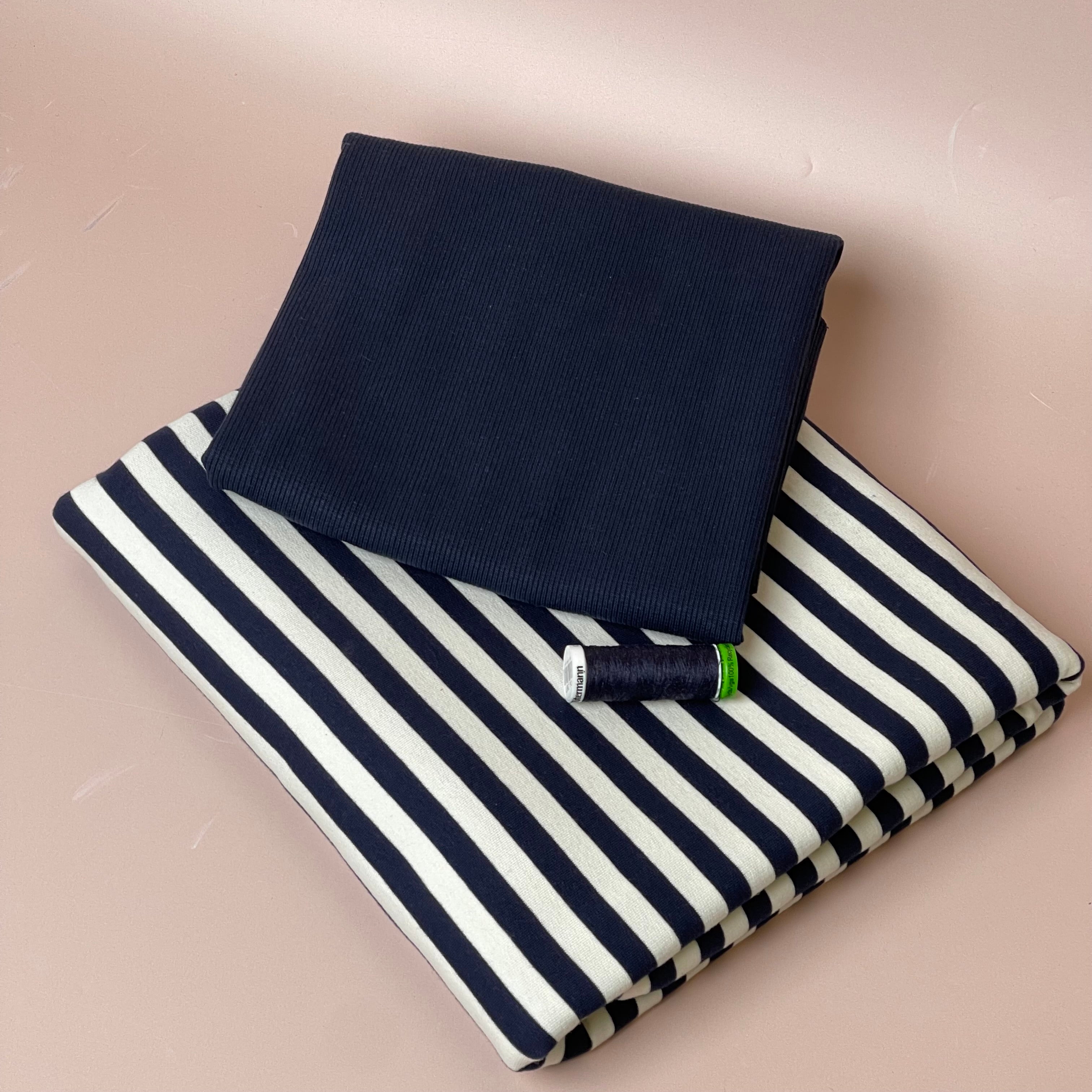 Colour Bundles - Navy Stripe Cotton French Terry & Ribbing
