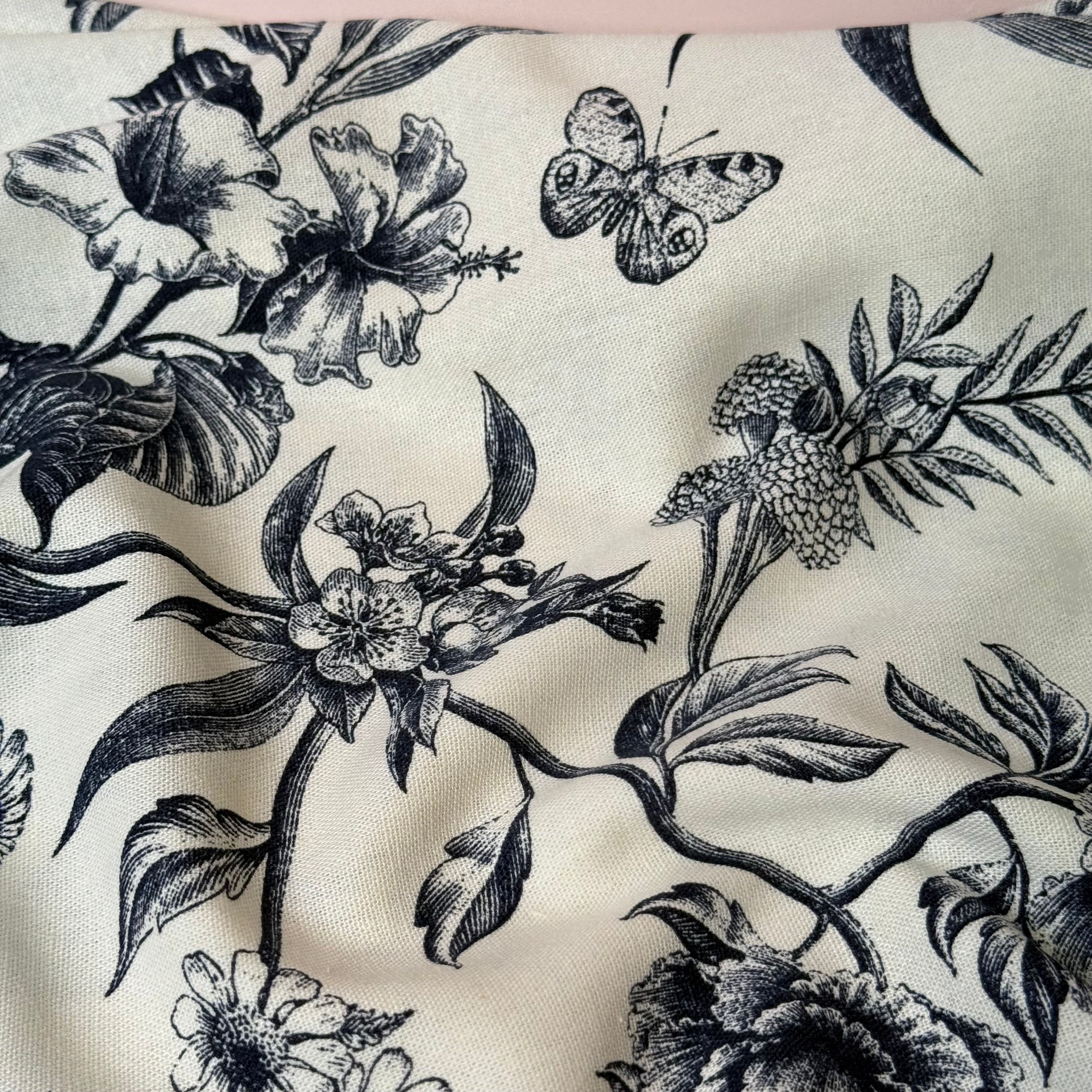 Navy Butterfly Field Viscose Linen Fabric