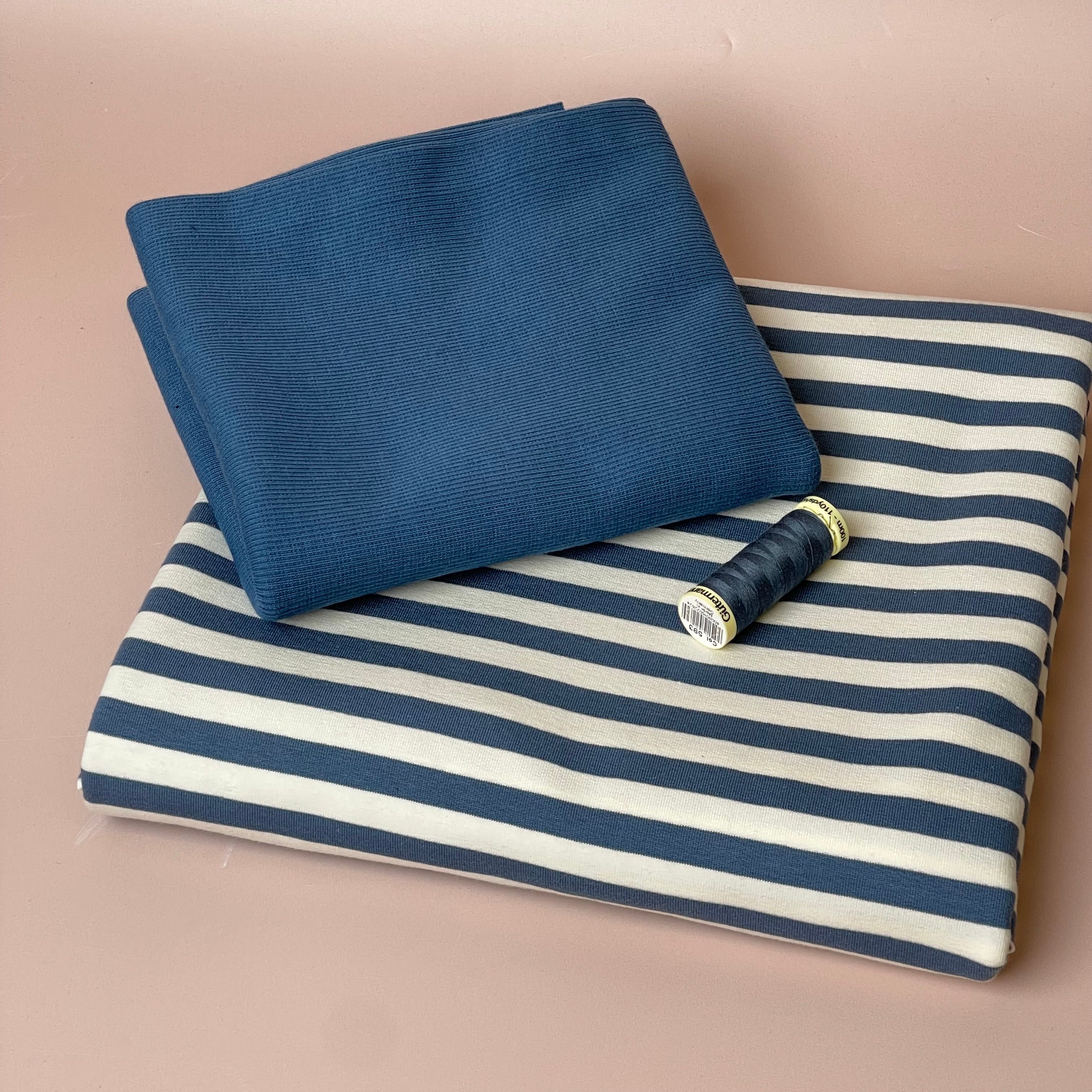 Colour Bundles - Blue Moon Stripe Cotton French Terry & Ribbing