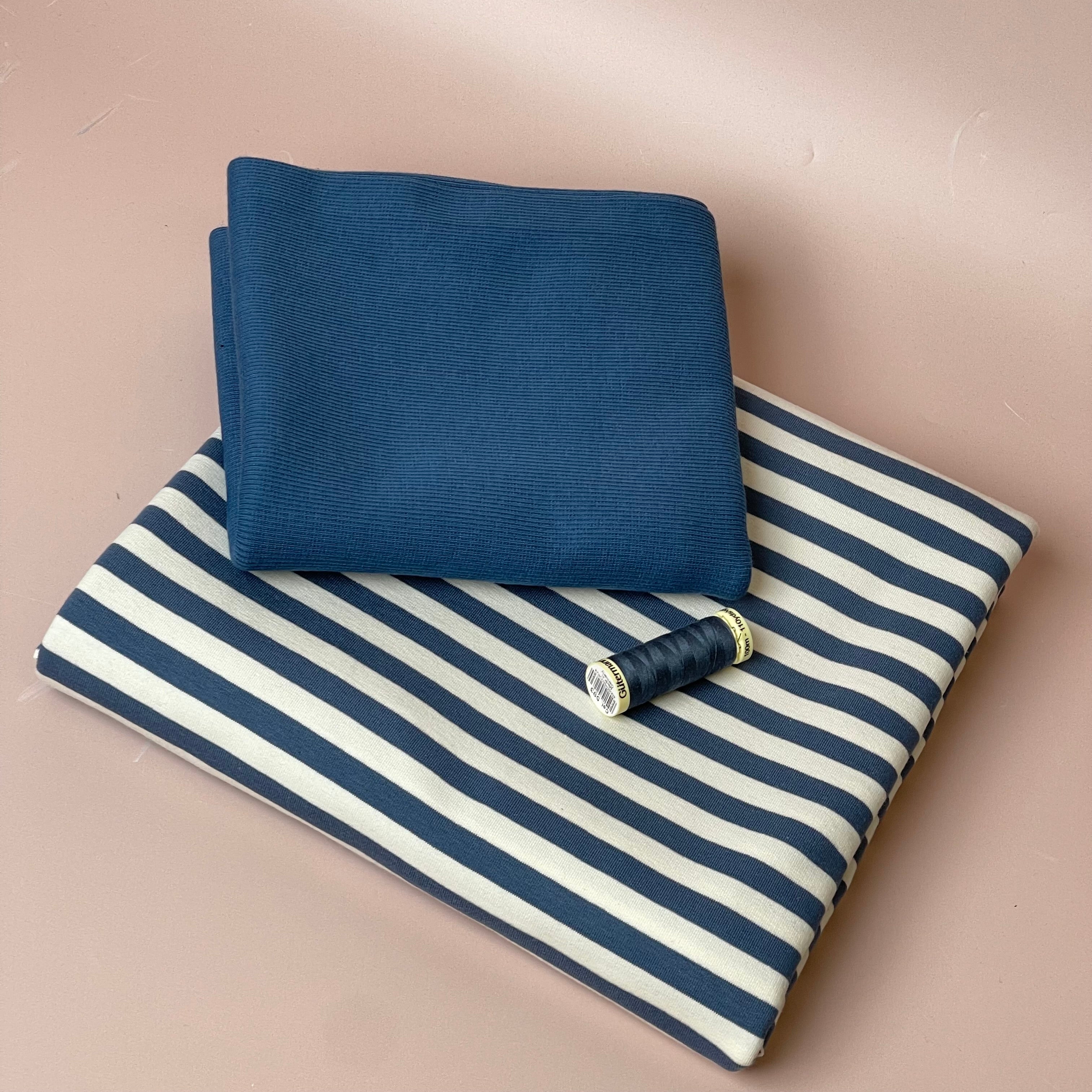 Colour Bundles - Blue Moon Stripe Cotton French Terry & Ribbing