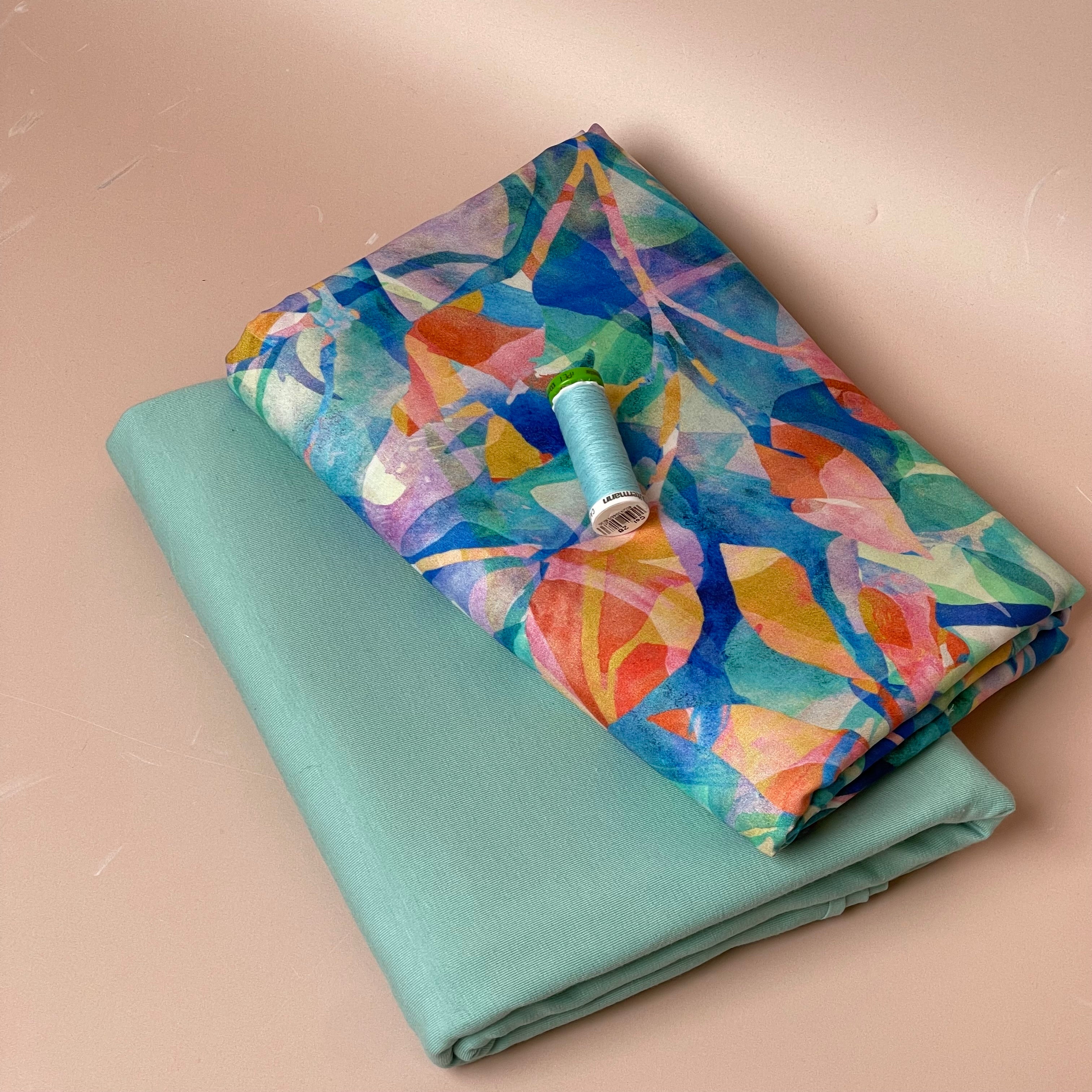 Make an Outfit Colour Bundle - Painted Foliage Coast Viscose & Aqua Cotton Jersey