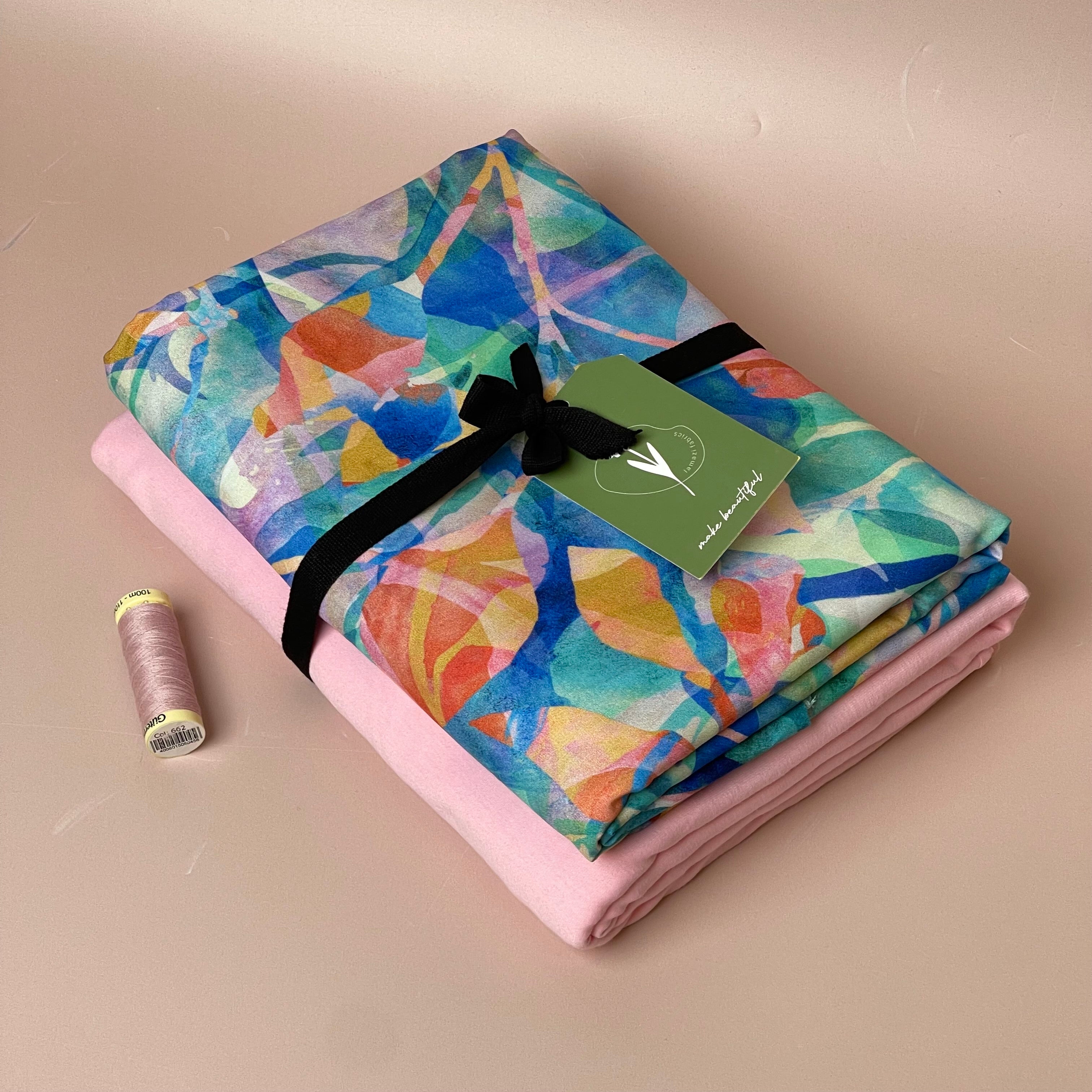 Make an Outfit Colour Bundle - Painted Foliage Coast Viscose & Pink Cotton Jersey