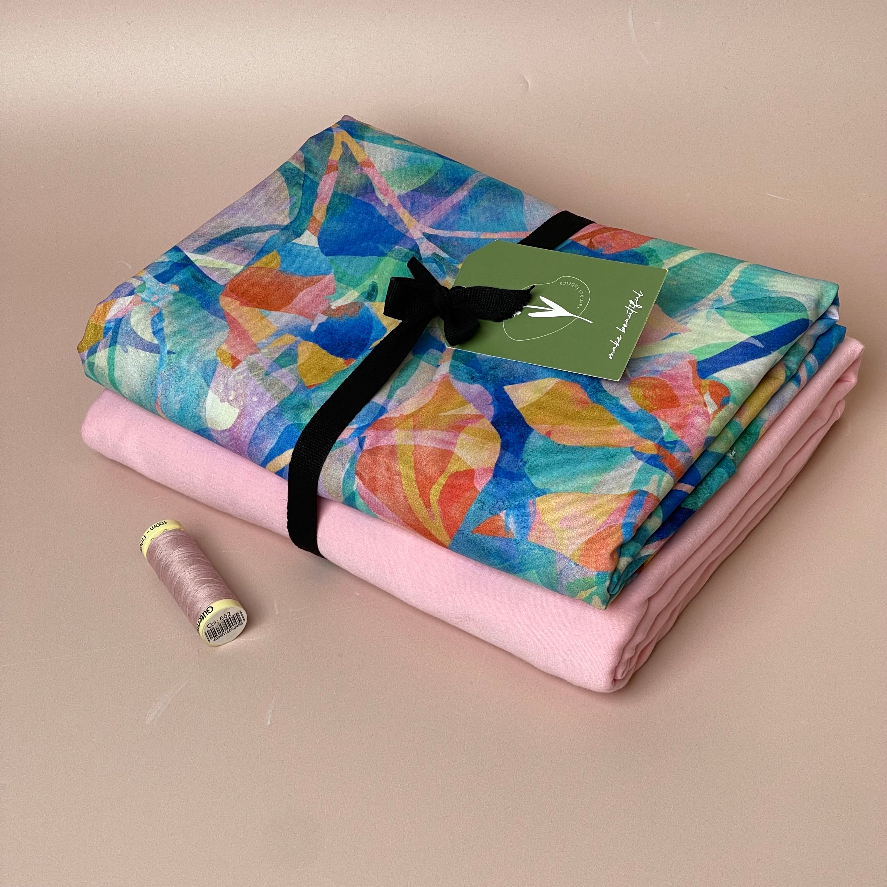 Make an Outfit Colour Bundle - Painted Foliage Coast Viscose & Pink Cotton Jersey