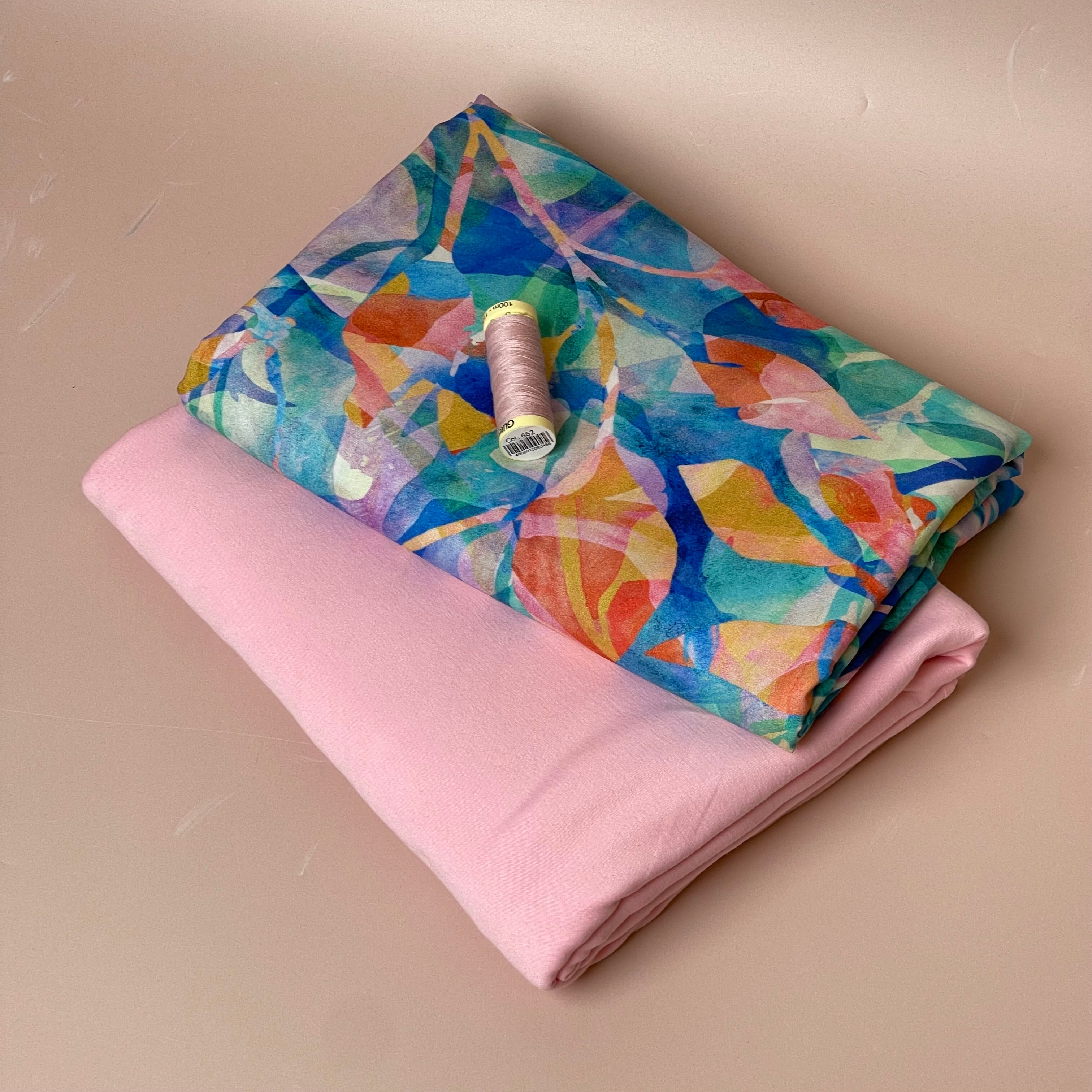Make an Outfit Colour Bundle - Painted Foliage Coast Viscose & Pink Cotton Jersey
