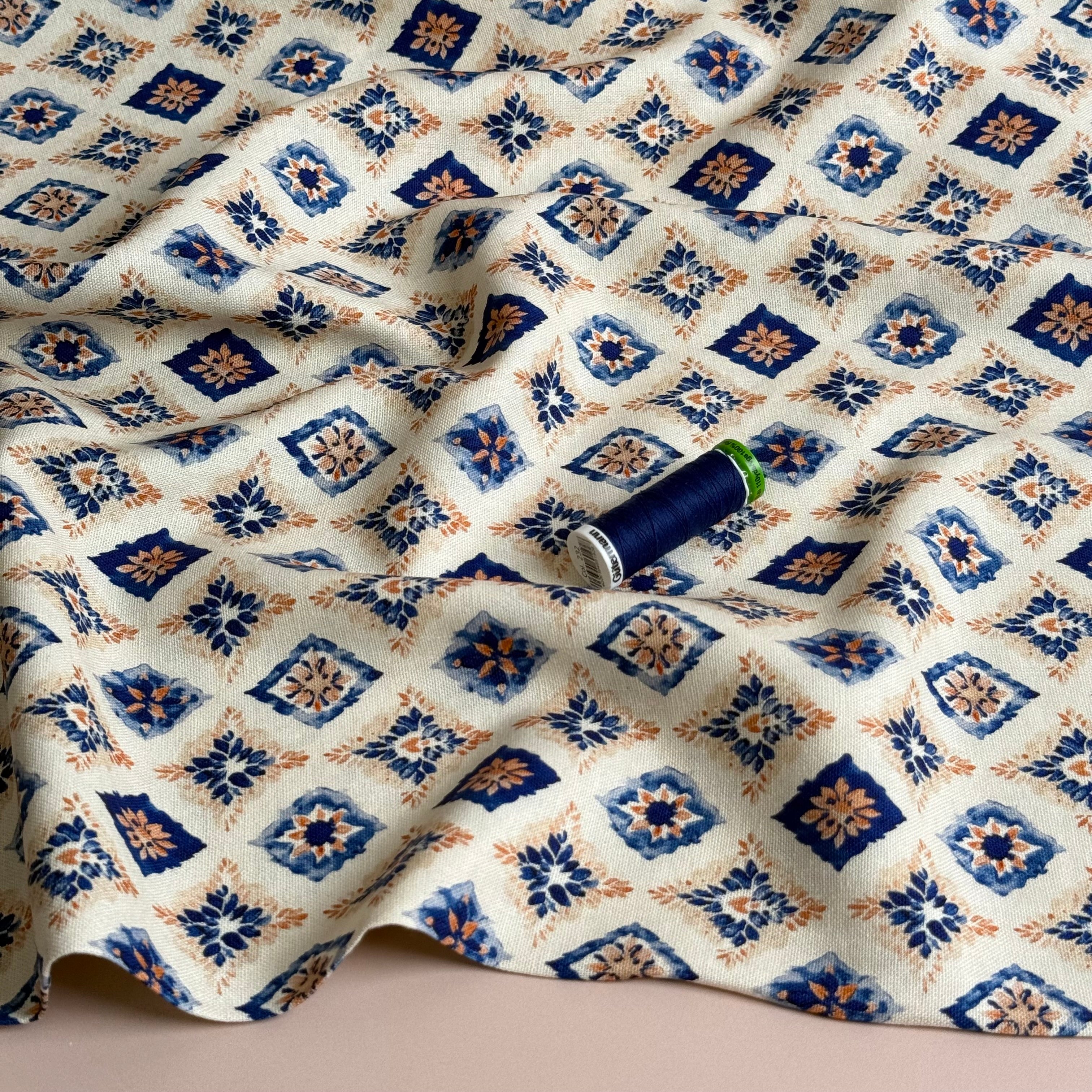 Summer Tiles Viscose Linen Fabric