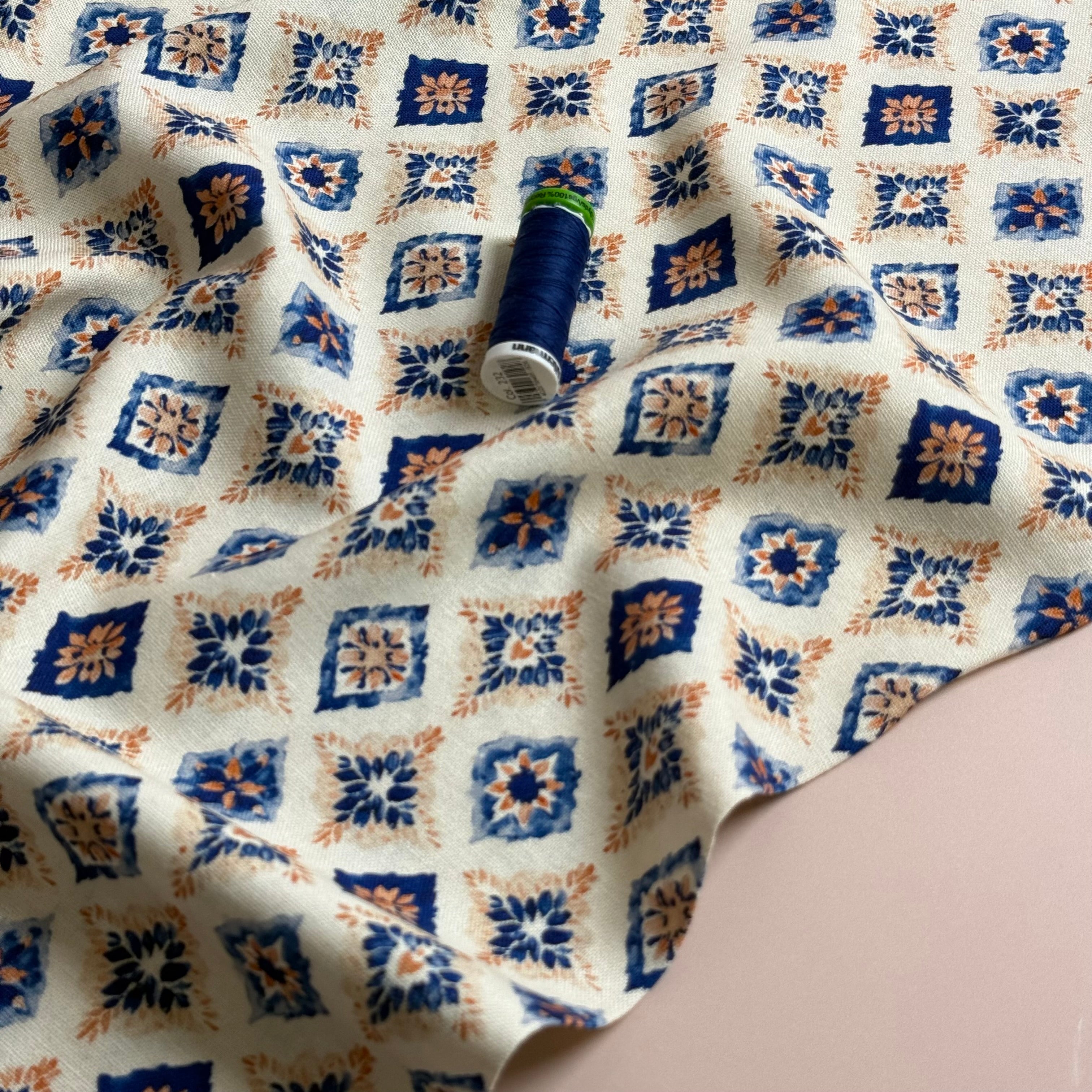 Summer Tiles Viscose Linen Fabric